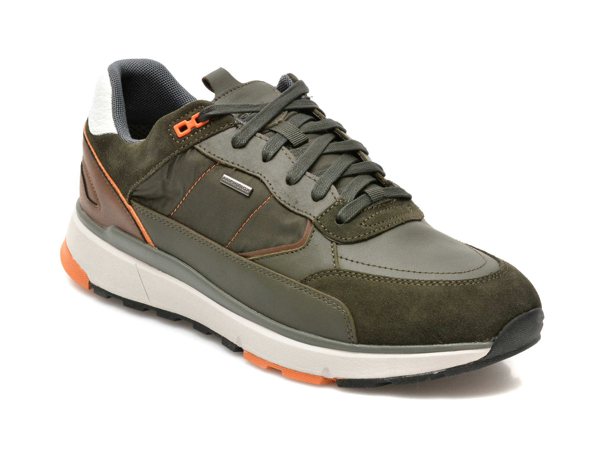 Pantofi sport GEOX kaki, U16CRA, din material textil si piele naturala Geox imagine noua