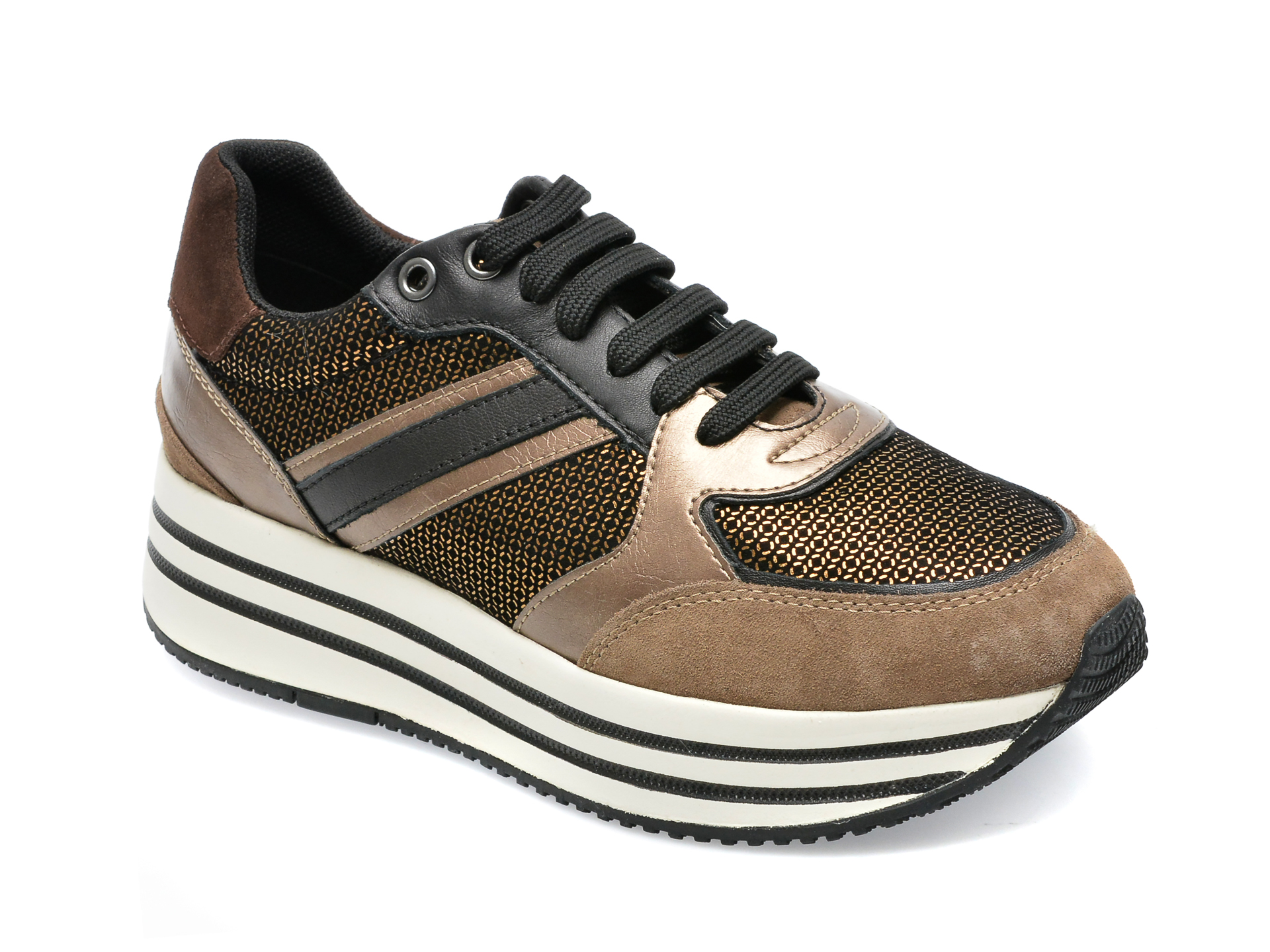 Pantofi sport GEOX maro, D16QHB, din material textil si piele naturala femei 2023-03-21