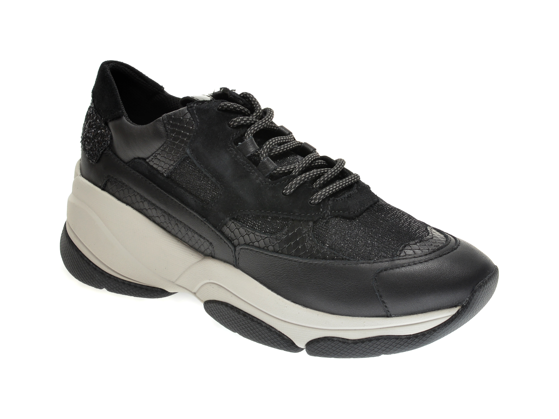 Pantofi sport GEOX negri, D04BPA, din material textil si piele naturala