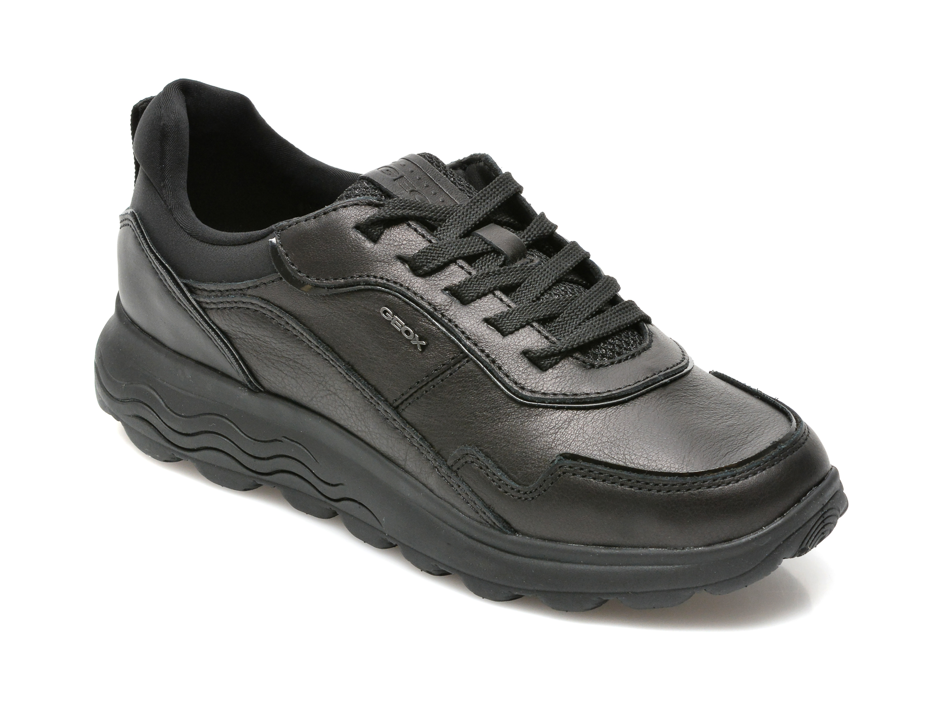 Pantofi sport GEOX negri, D16NUD, din material textil si piele naturala Geox imagine super redus 2022