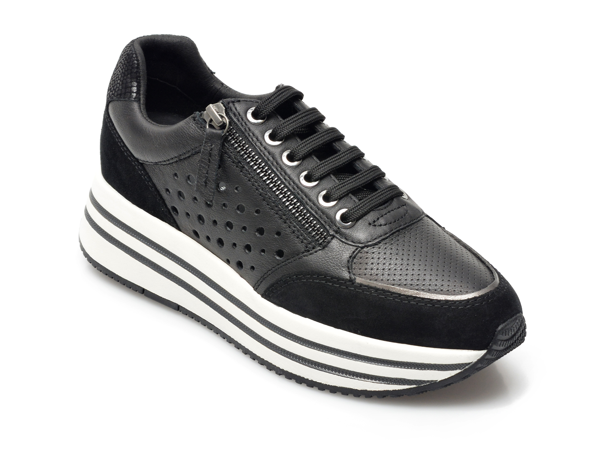 Pantofi sport GEOX negri, D25QHB, din piele naturala Geox imagine noua