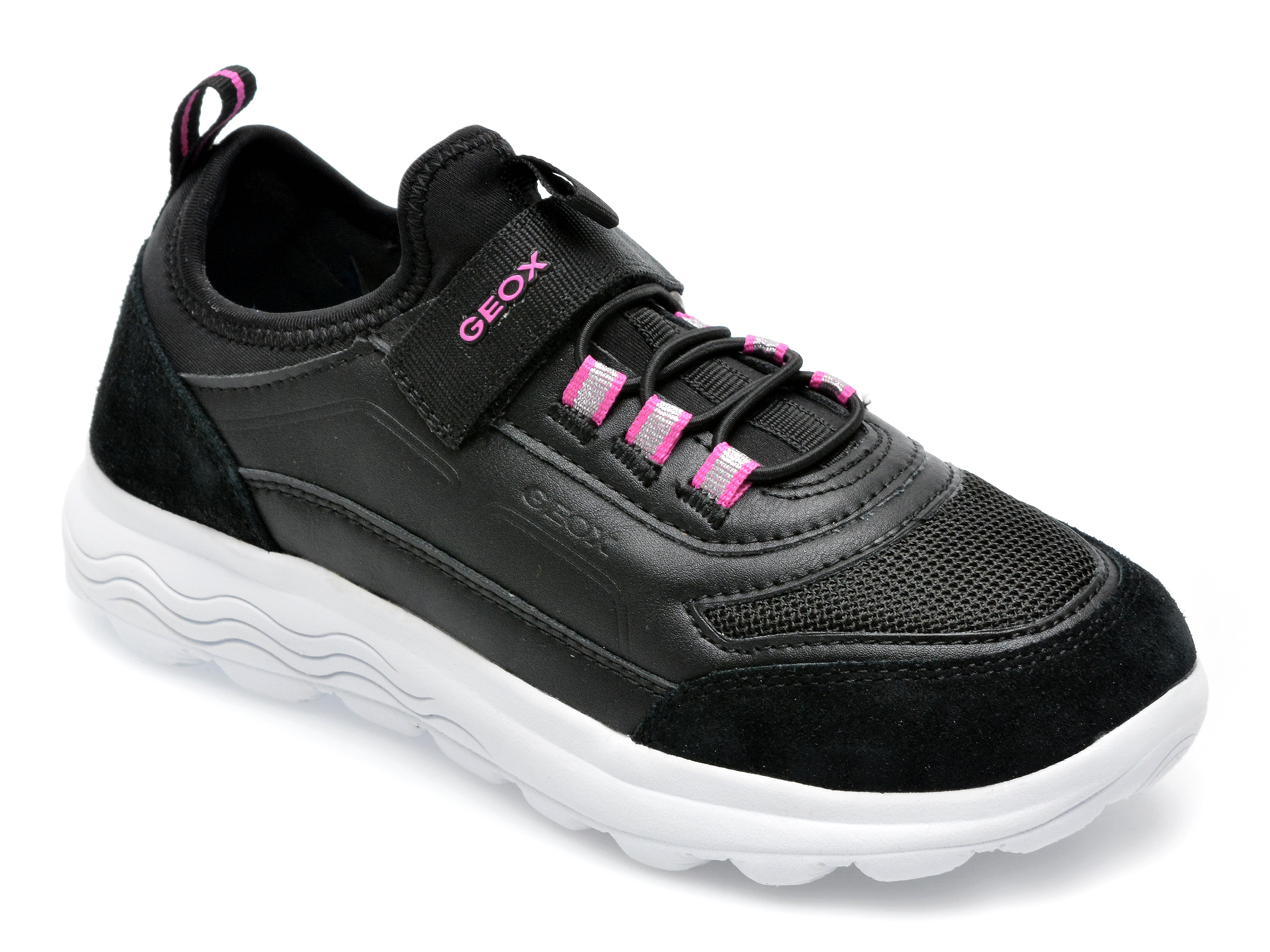 Pantofi sport GEOX negri, J26GYA, din piele ecologica si material textil