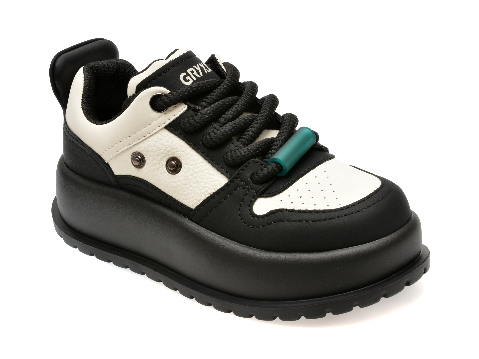 Pantofi Sport Gryxx Alb-negru, 3a7117, Din Piele Naturala