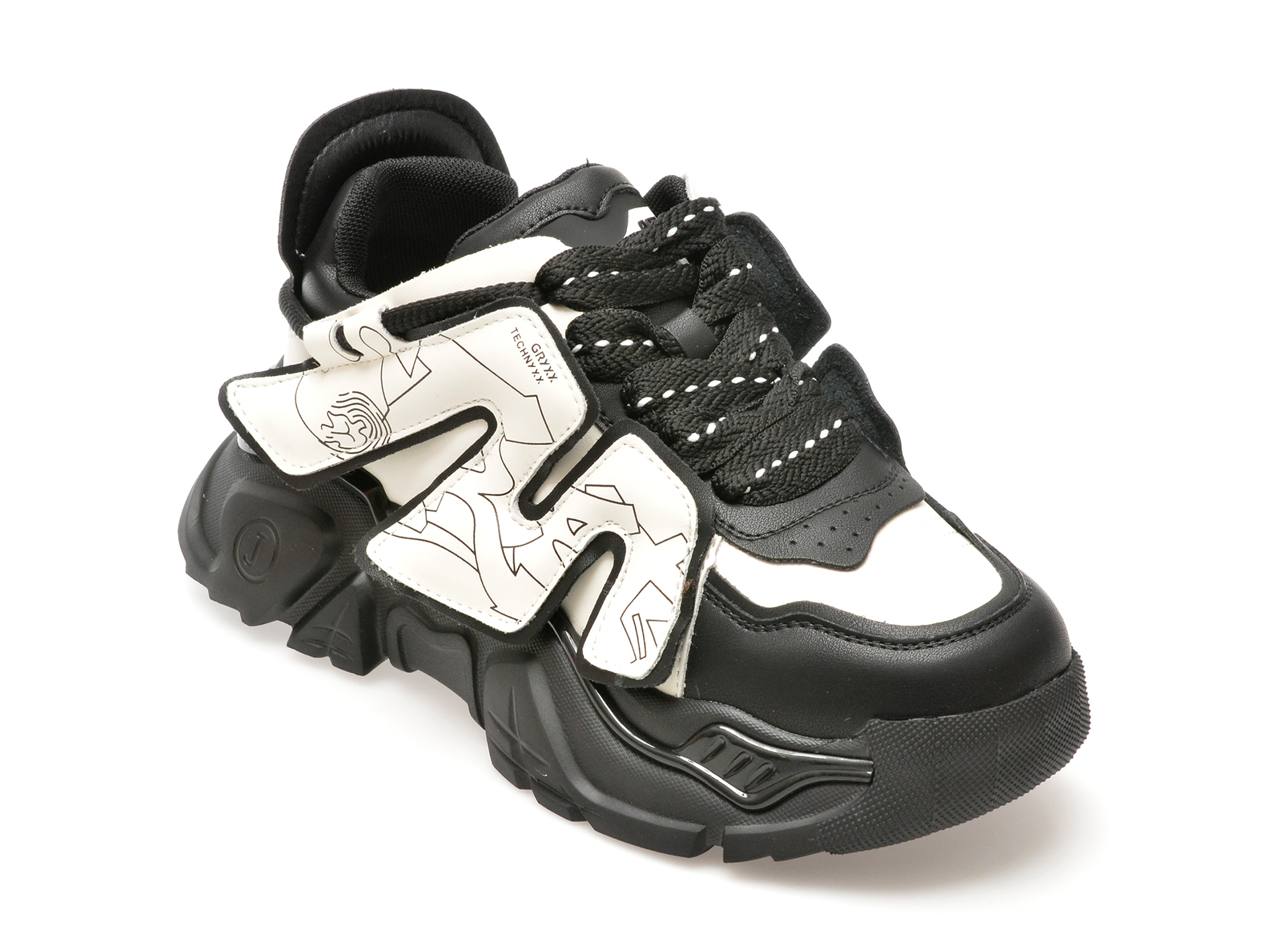 Pantofi Sport Gryxx Alb-negru, 8851, Din Piele Naturala