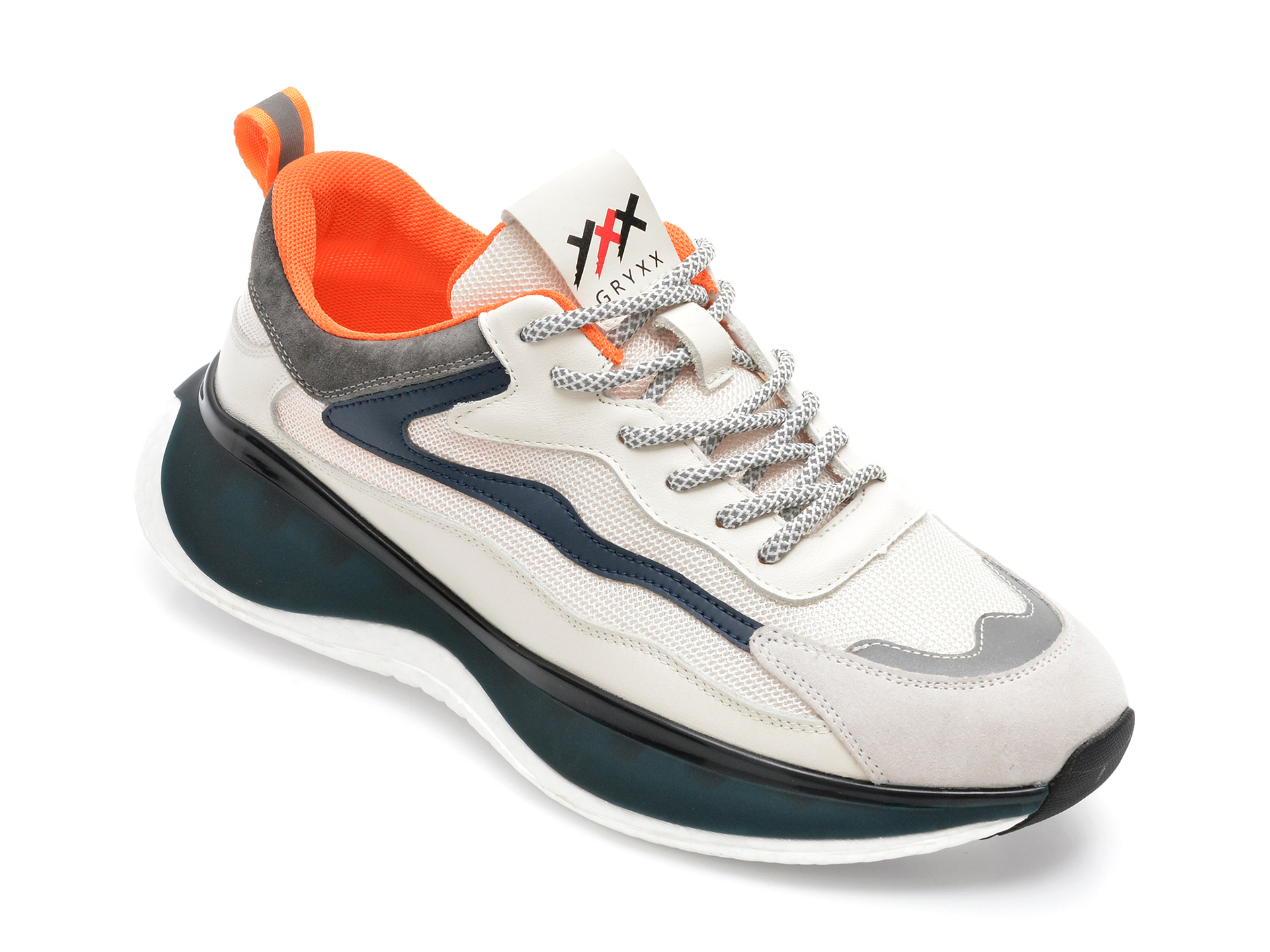 Pantofi sport GRYXX albi, 22062, din material textil si piele naturala