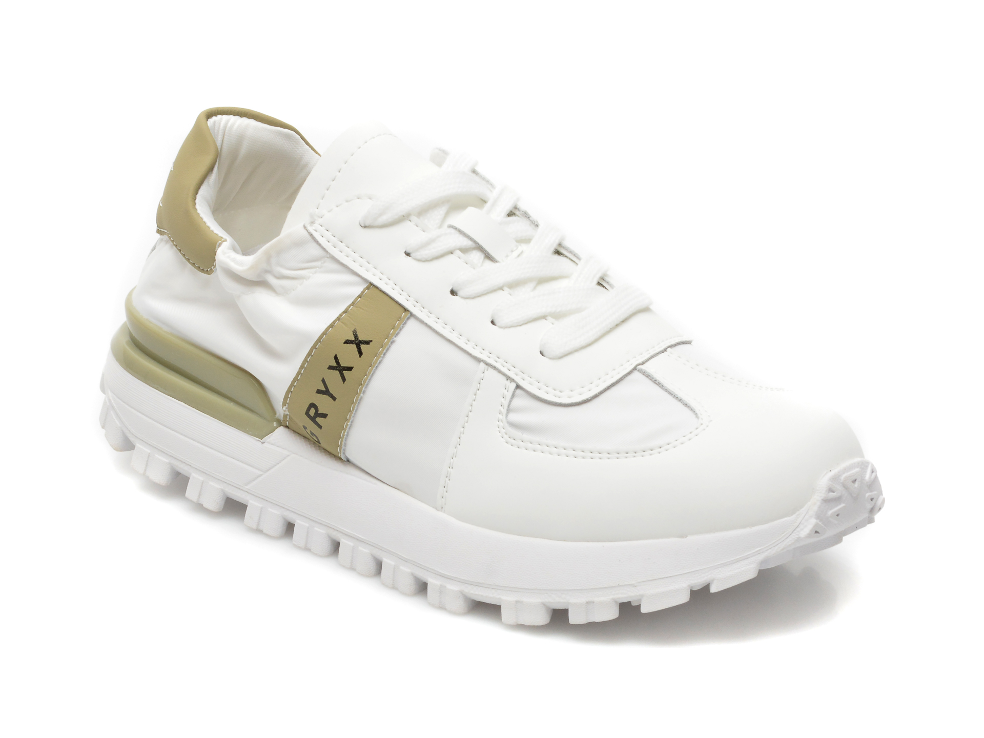 Pantofi sport GRYXX albi, 6032, din material textil si piele naturala