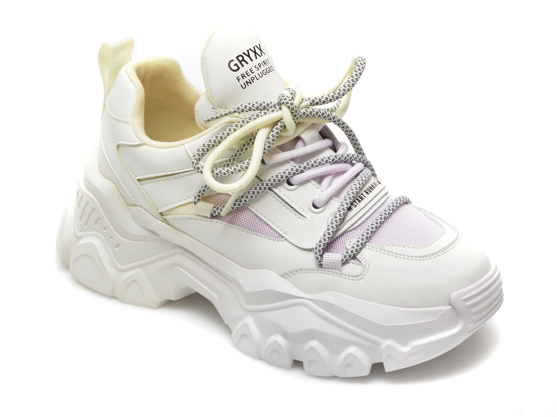 Pantofi sport GRYXX albi, Q2152, din material textil si piele naturala