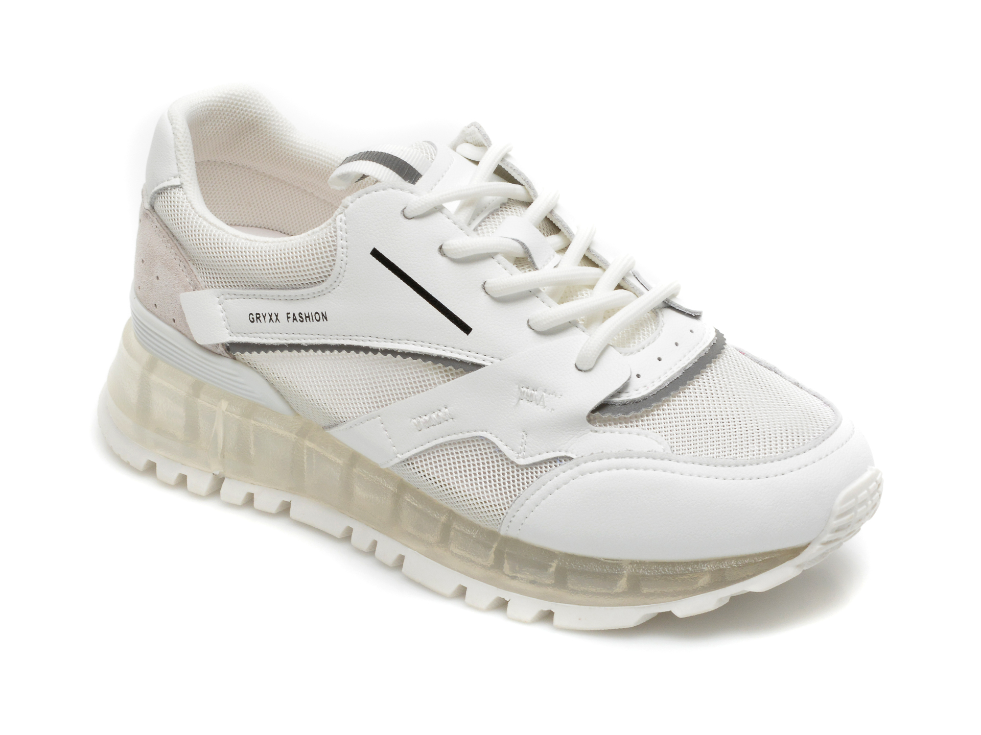 Pantofi sport GRYXX albi, T5018, din material textil si piele eologica Gryxx Gryxx