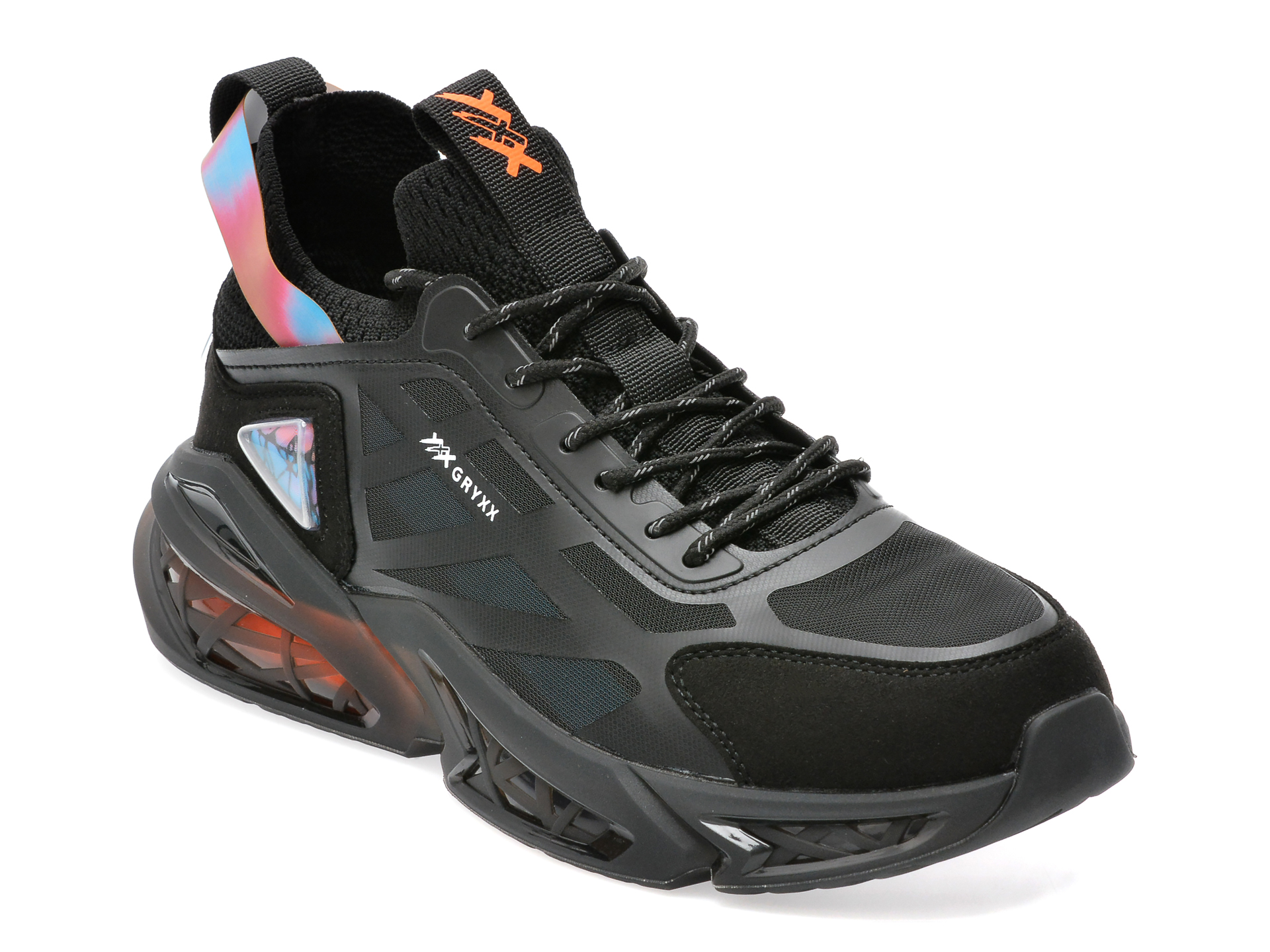 Pantofi sport GRYXX negri, A127, din material textil si piele ecologica