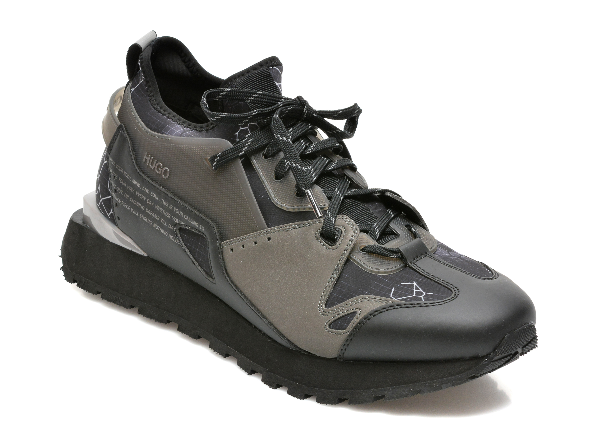 Pantofi sport HUGO BOSS negri, 9144, din material textil si piele ecologica Hugo Boss imagine 2022 13clothing.ro