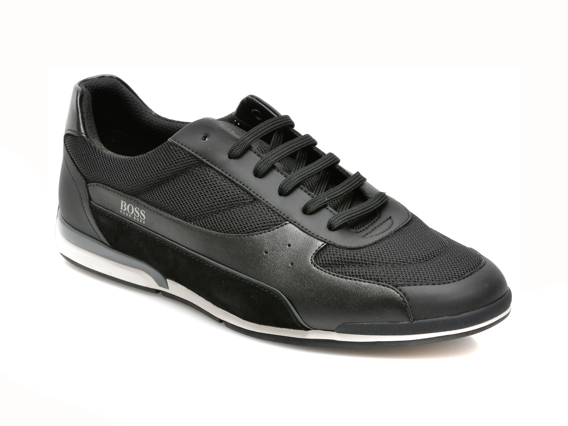 Pantofi sport HUGO BOSS negri, 9307, din material textil si piele ecologica Hugo Boss imagine 2022 reducere