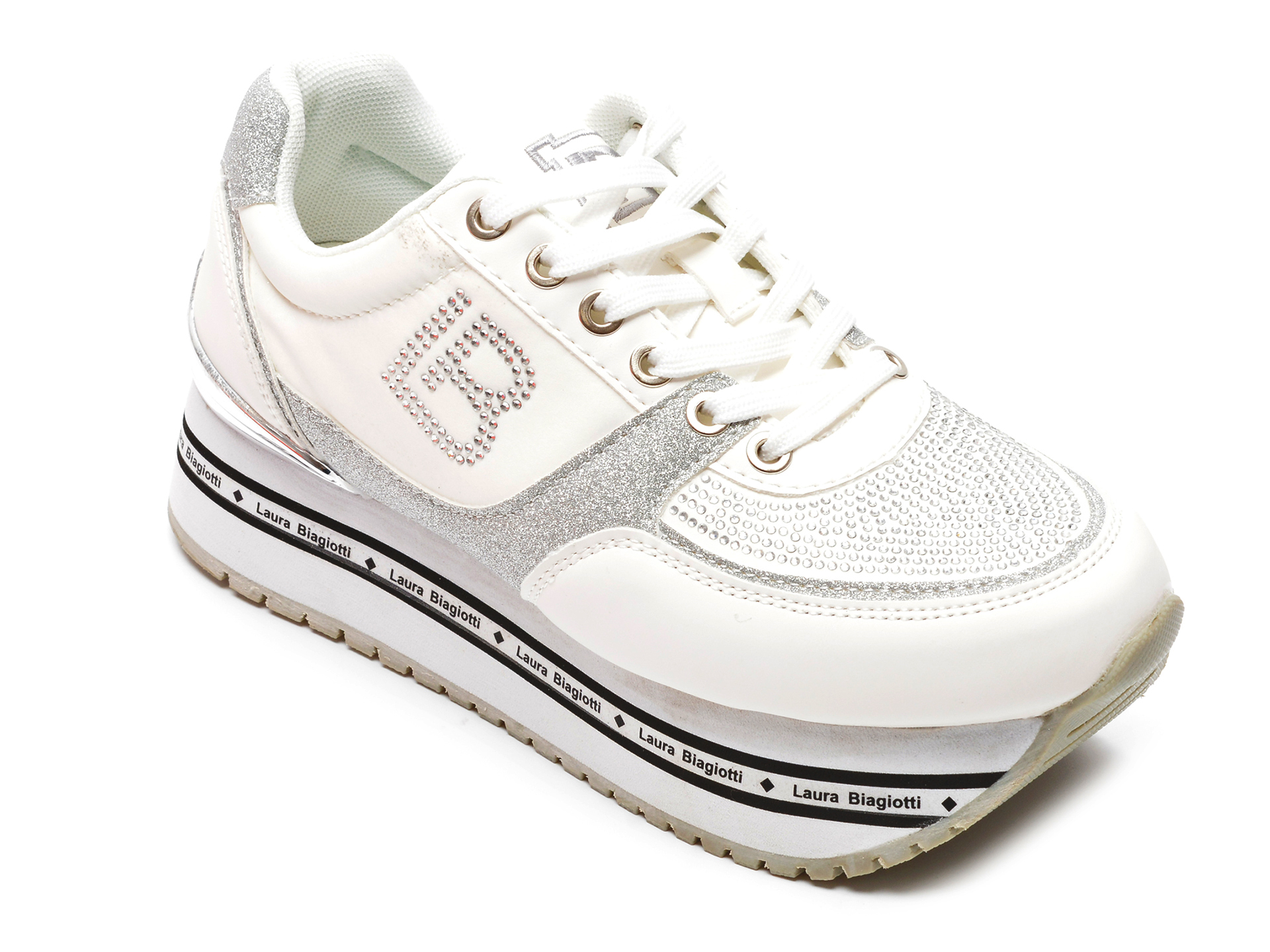 Pantofi sport LAURA BIAGIOTTI albi, 7524, din piele ecologica Laura Biagiotti