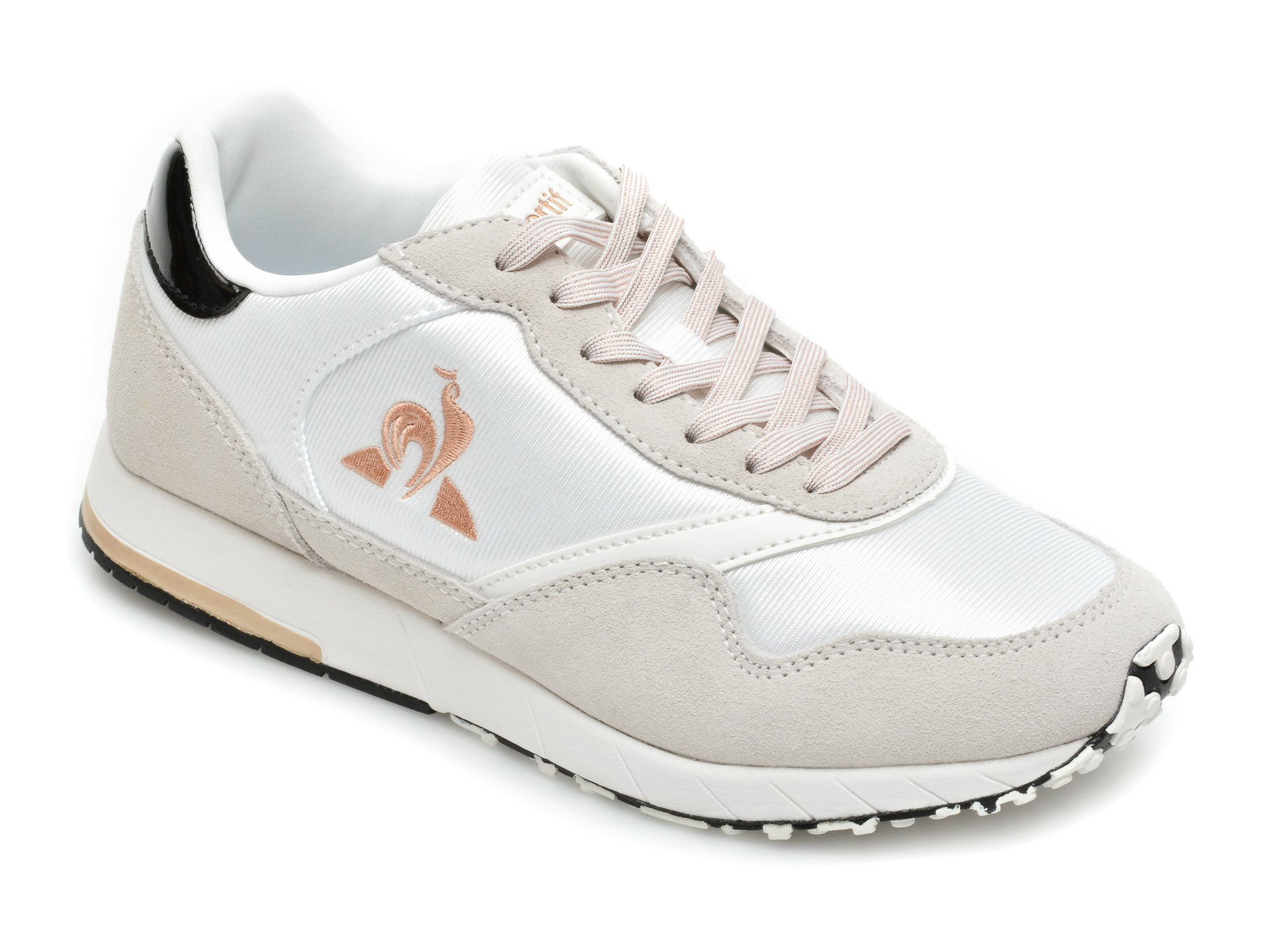 Pantofi sport LE COQ SPORTIF albi, Jazy W Patent, din material textil si piele naturala Le Coq Sportif Le Coq Sportif