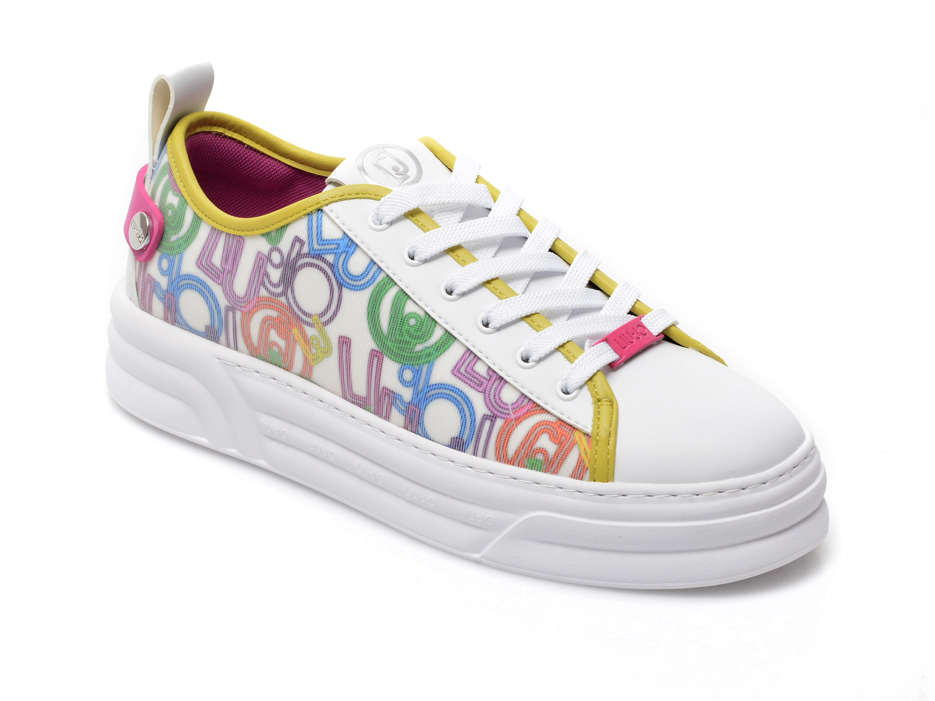 Pantofi sport LIU JO albi, CLEO01, din material textil si piele ecologica Liu Jo