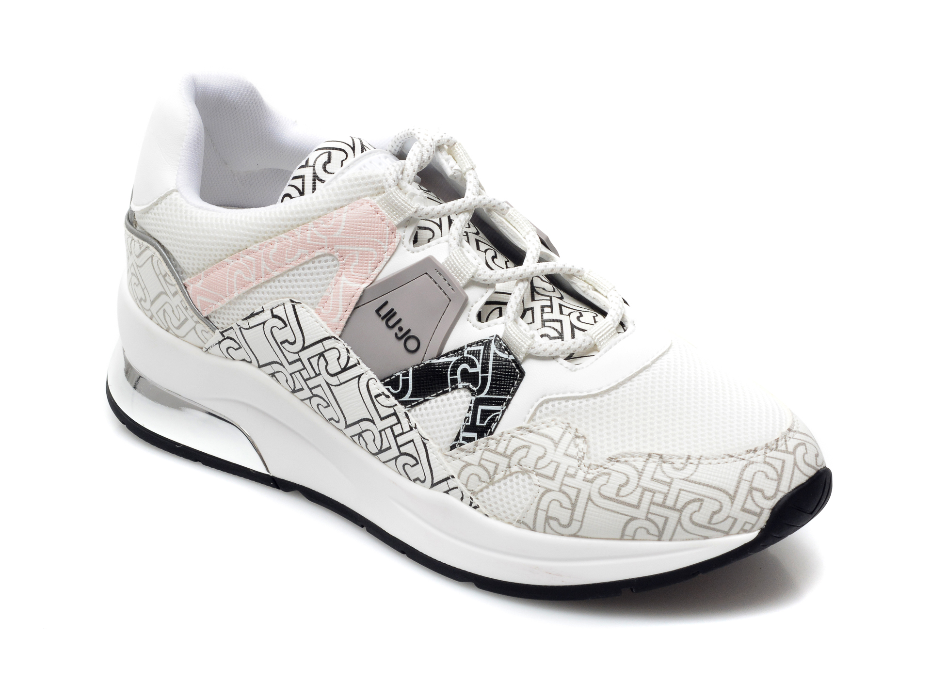 Pantofi sport LIU JO albi, Karlie 4, din material textil si piele ecologica imagine otter.ro