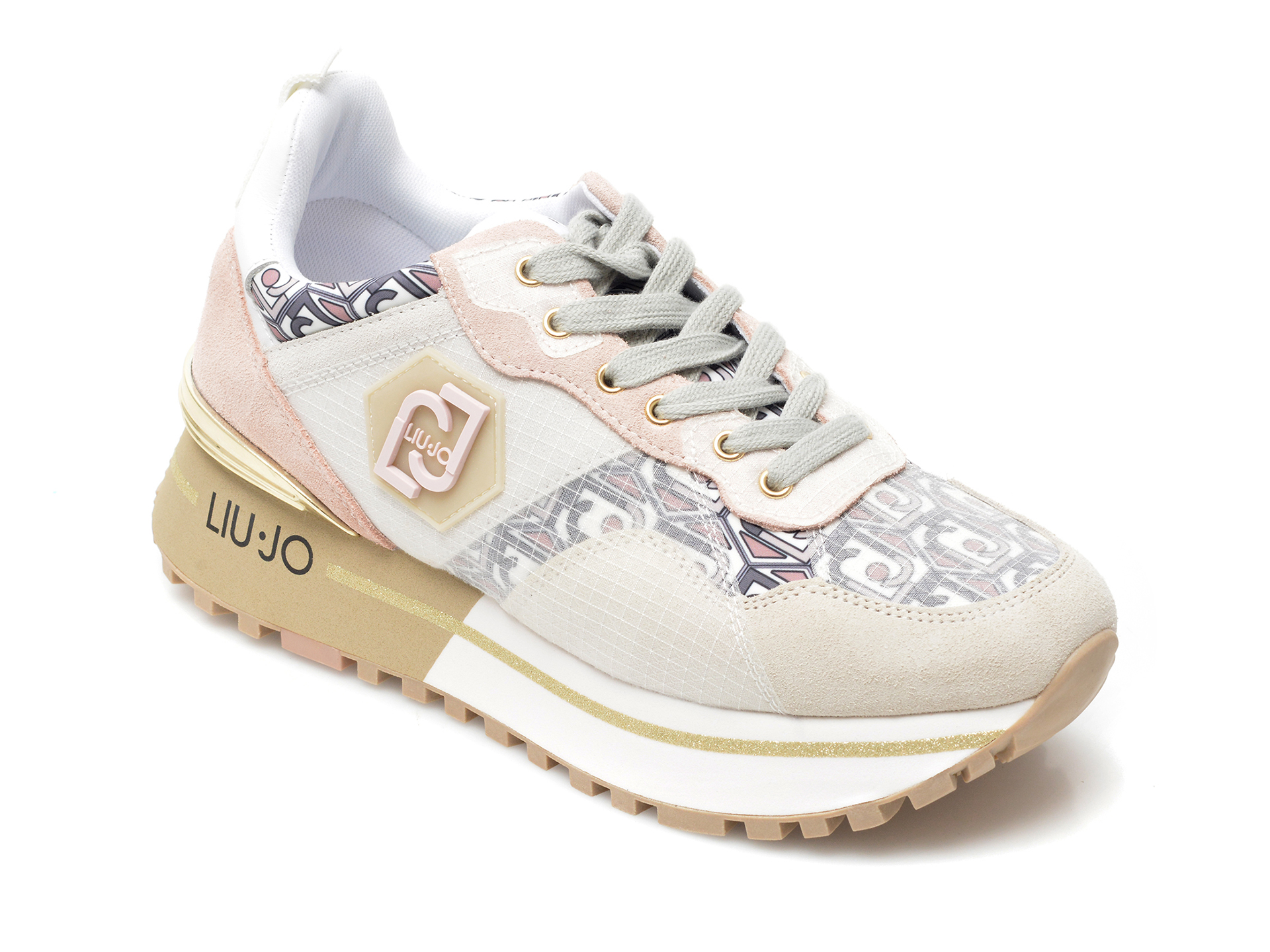 Pantofi sport LIU JO albi, MAXWO40, din material textil si piele naturala Liu Jo imagine noua