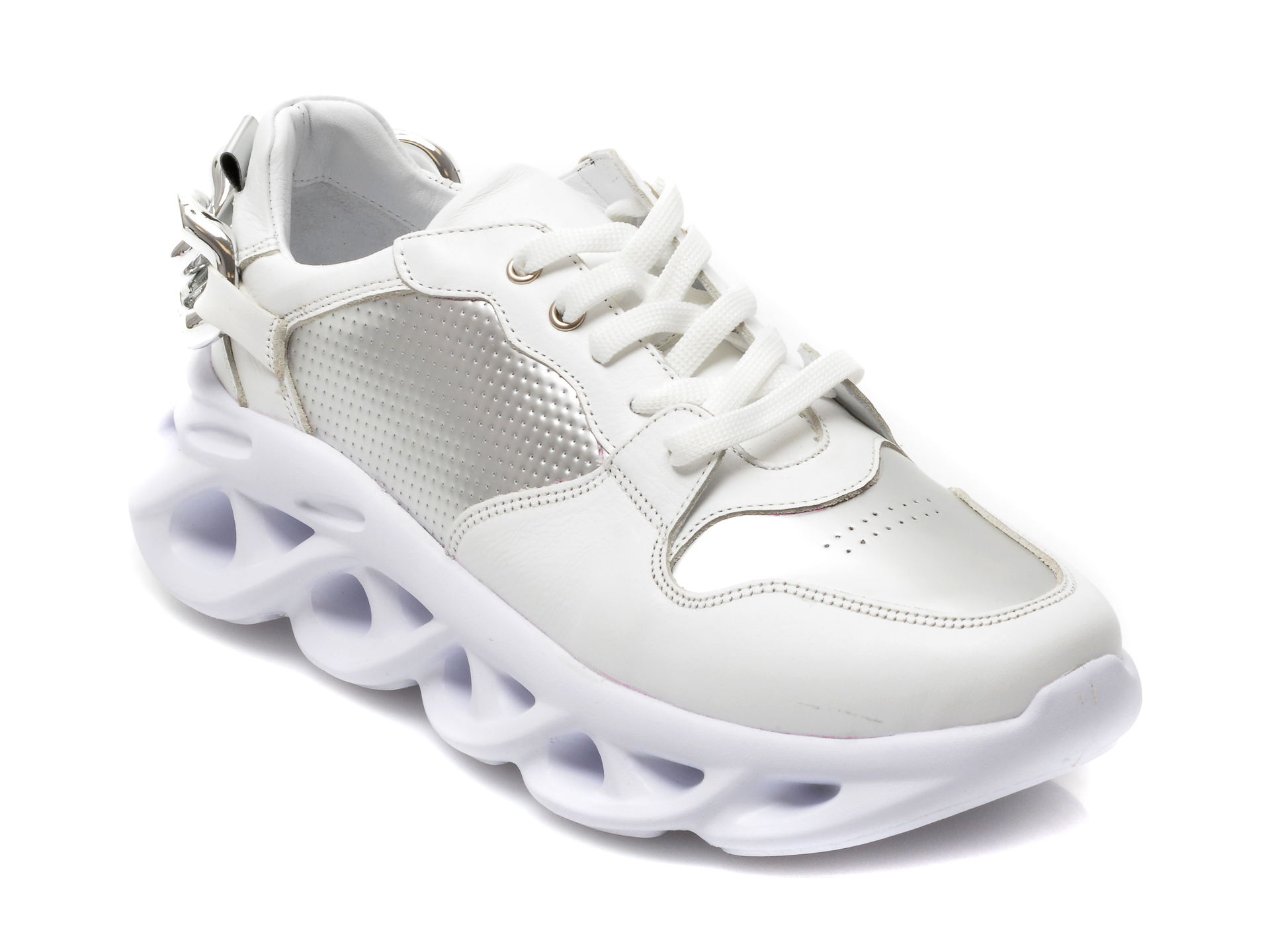 Pantofi sport MAGNOLYA albi, 251, din piele naturala MAGNOLYA imagine noua