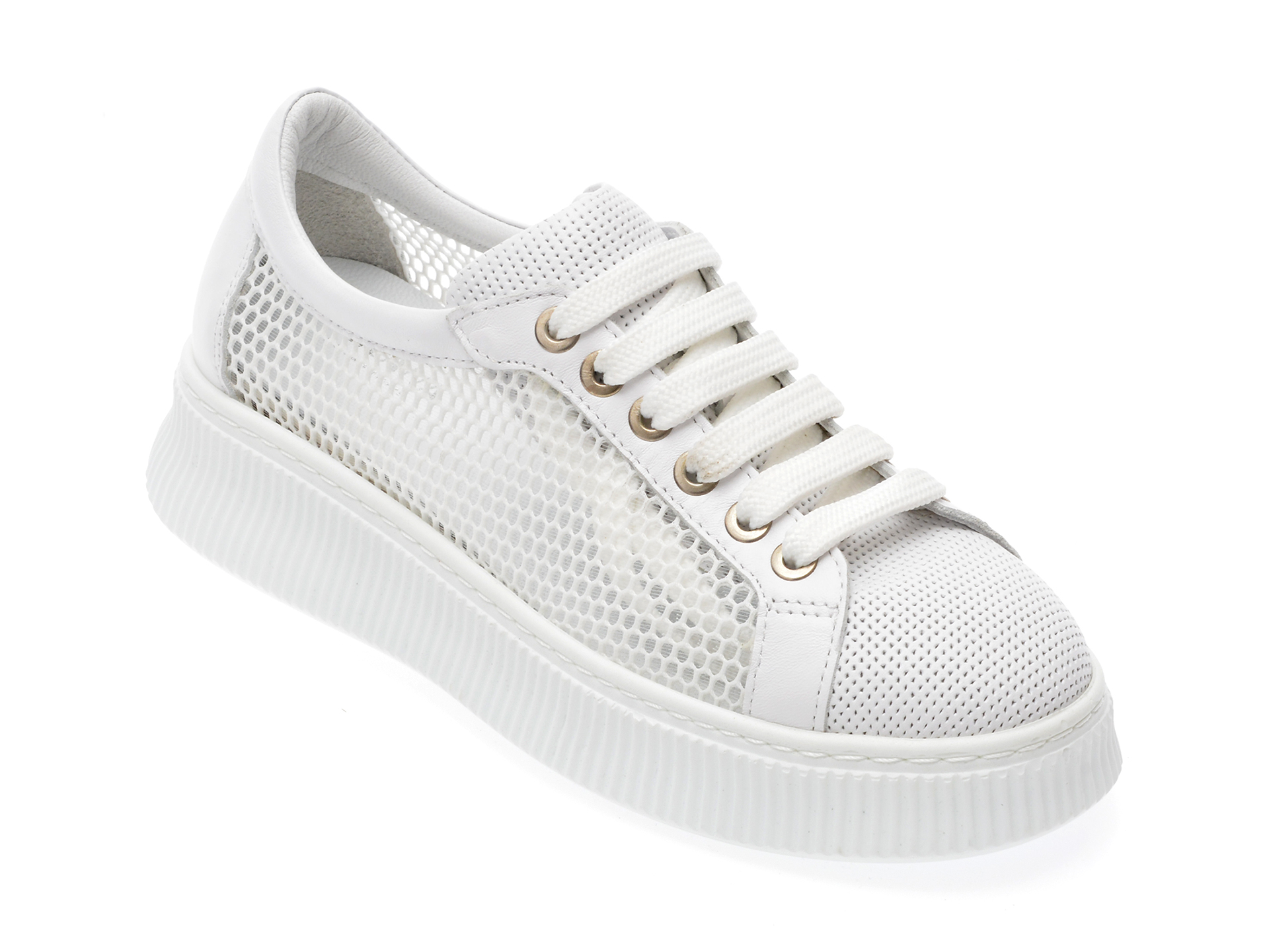 Pantofi sport MILANA albi, 2243, din piele naturala si material textil /femei/pantofi