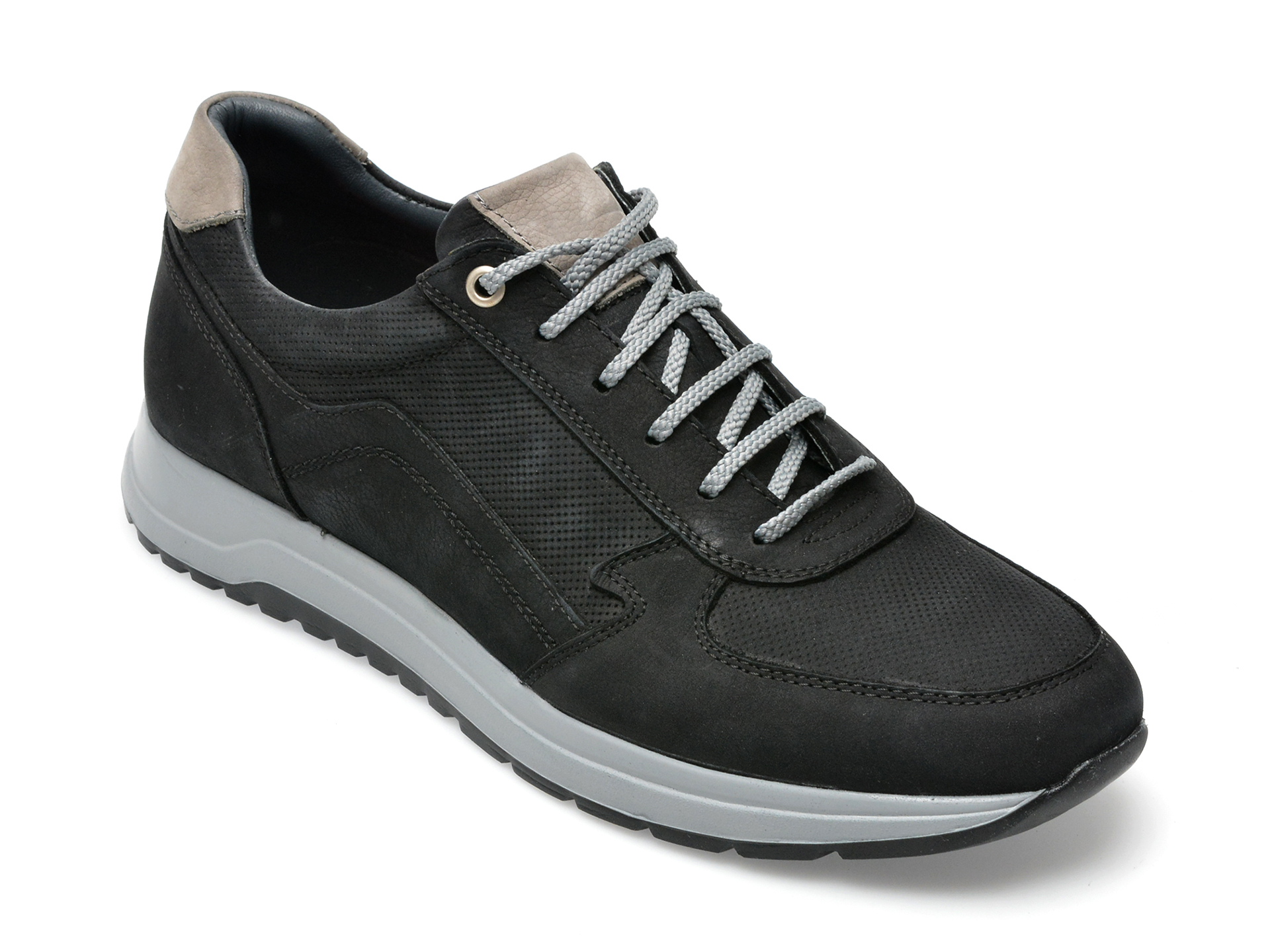 Pantofi sport OTTER negri, E22131, din nabuc /barbati/pantofi