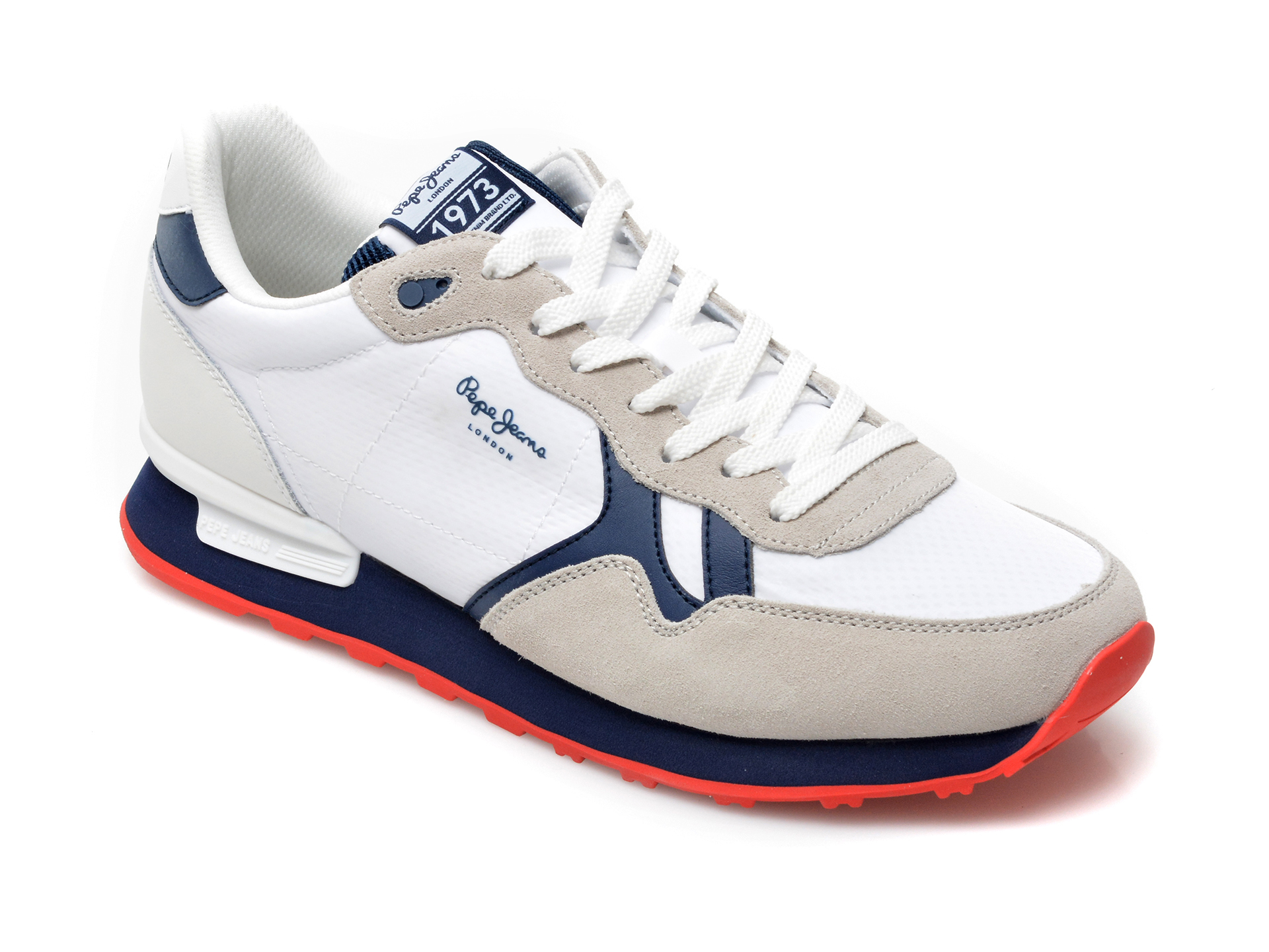 Pantofi sport PEPE JEANS albi, 3072299, din material textil si piele intoarsa