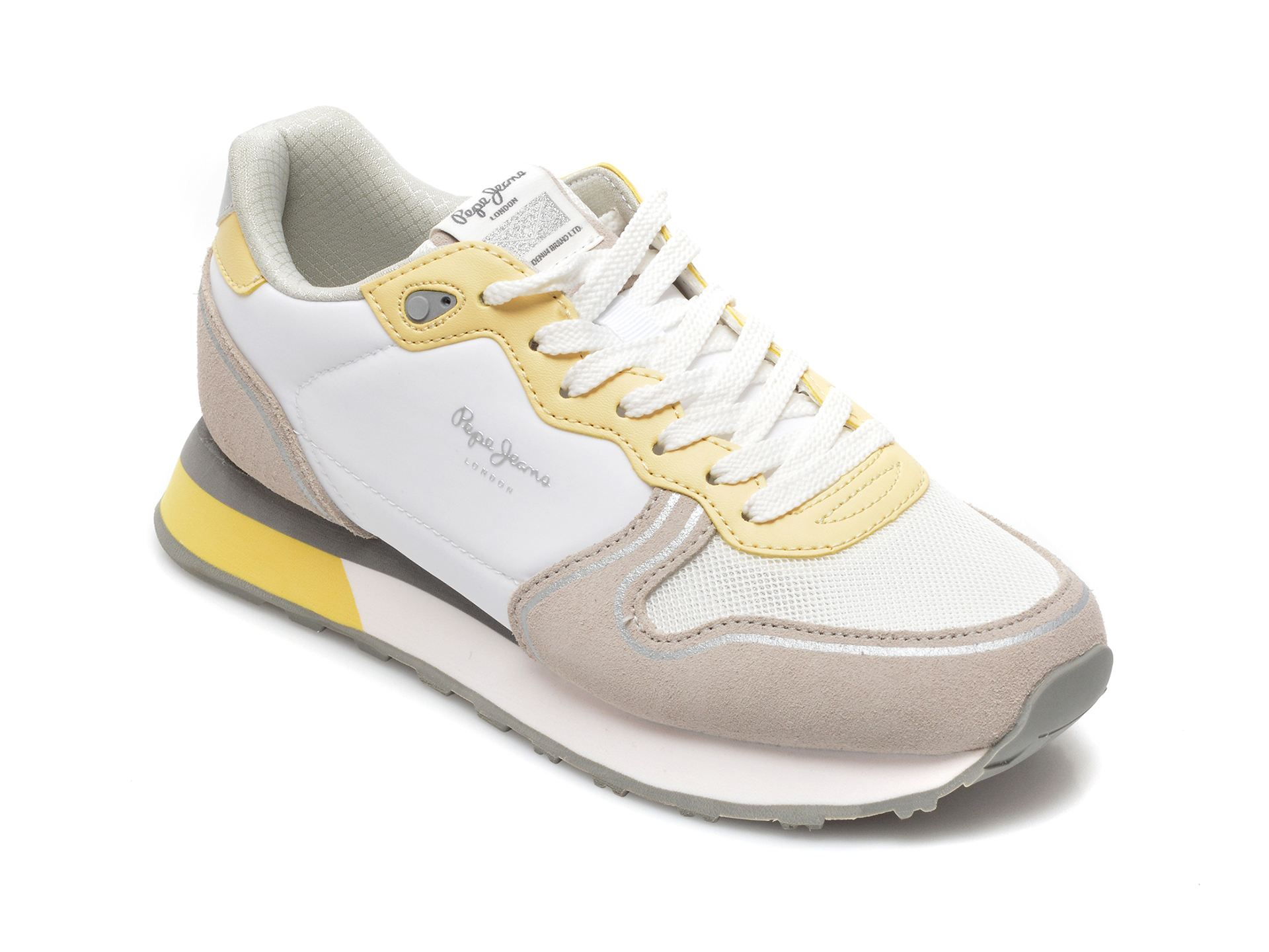 Pantofi sport PEPE JEANS albi, 3116299, din material textil si piele naturala