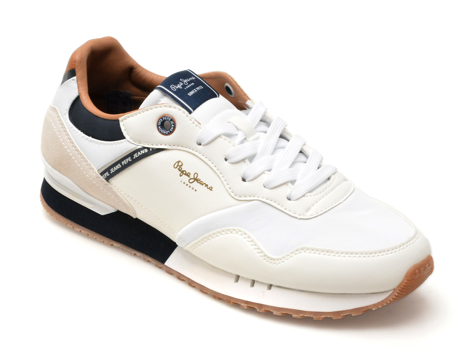 Pantofi sport PEPE JEANS albi, LONDON COURT, din piele ecologica