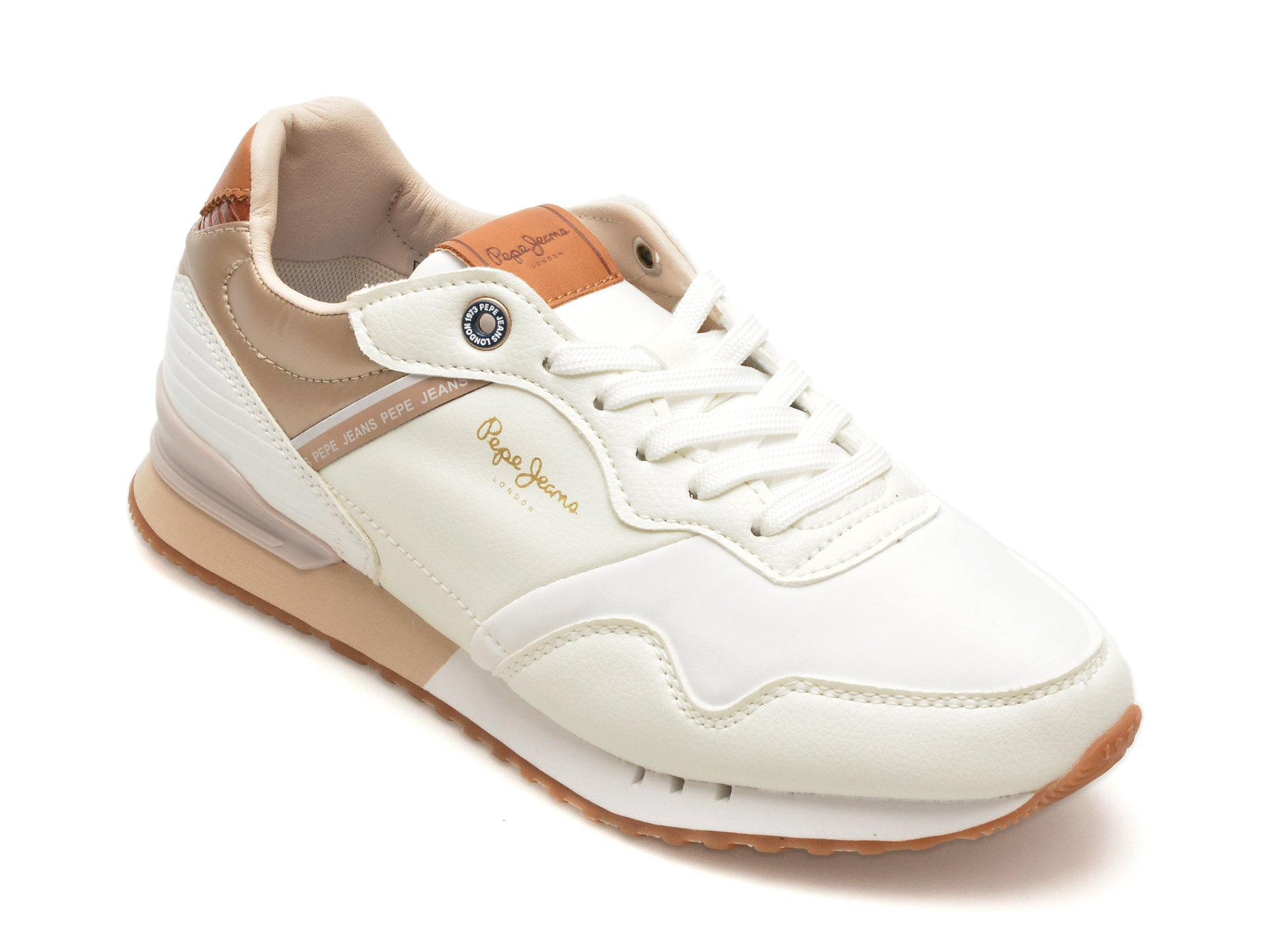 Pantofi sport PEPE JEANS albi, LONDON STREET, din piele ecologica