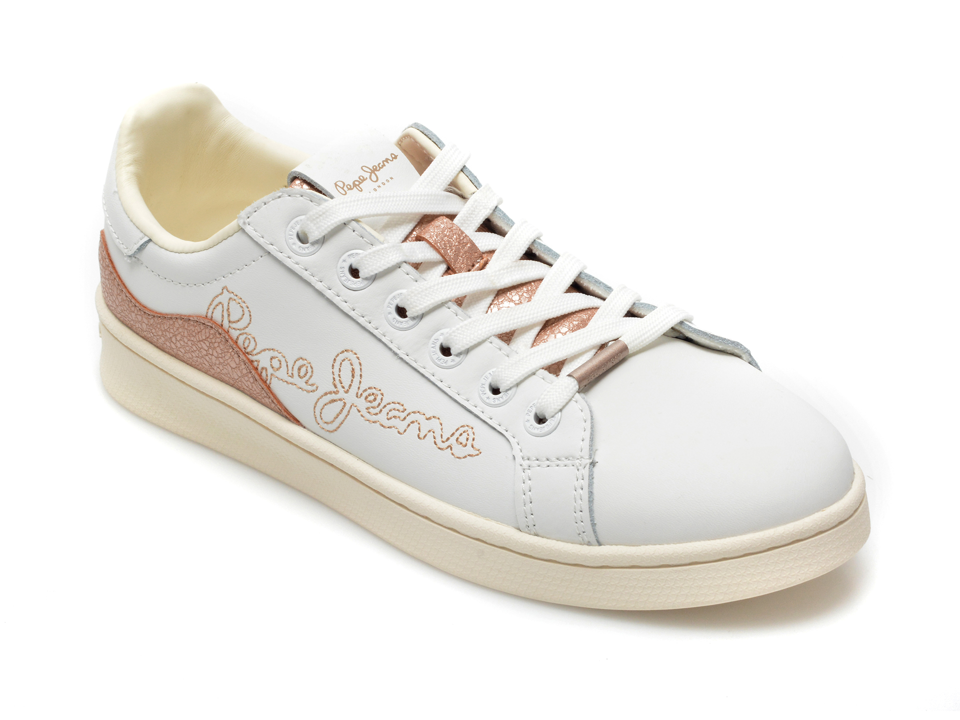 Pantofi sport PEPE JEANS albi, LS31307, din piele naturala otter imagine noua