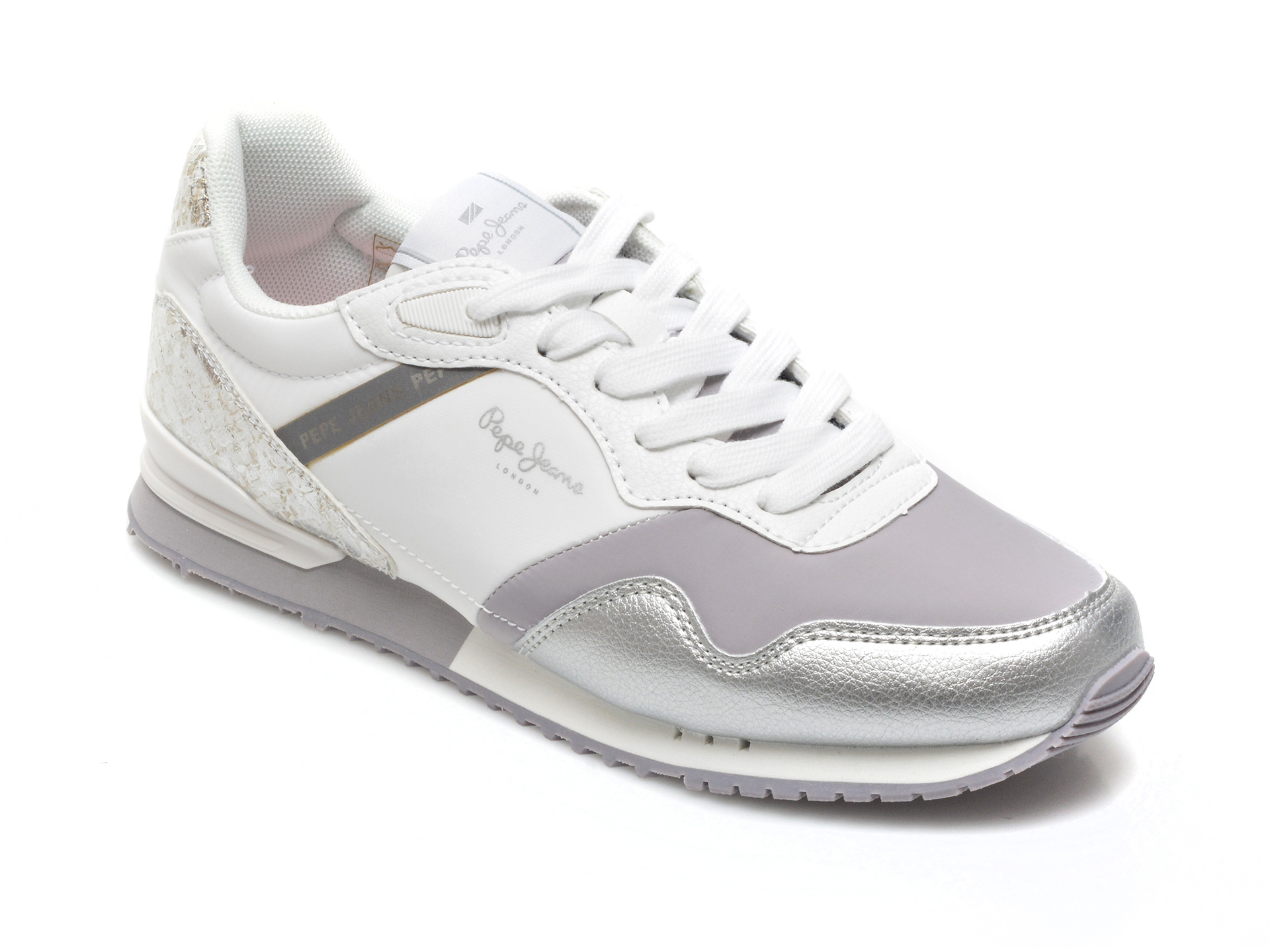 Pantofi sport PEPE JEANS albi, LS31314, din material textil si piele ecologica