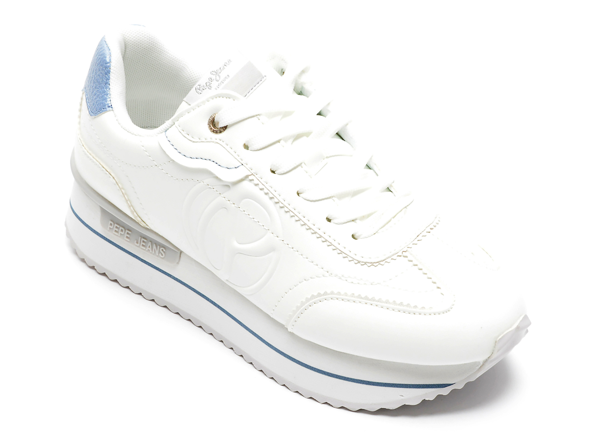 Pantofi sport PEPE JEANS albi, LS31332, din piele ecologica