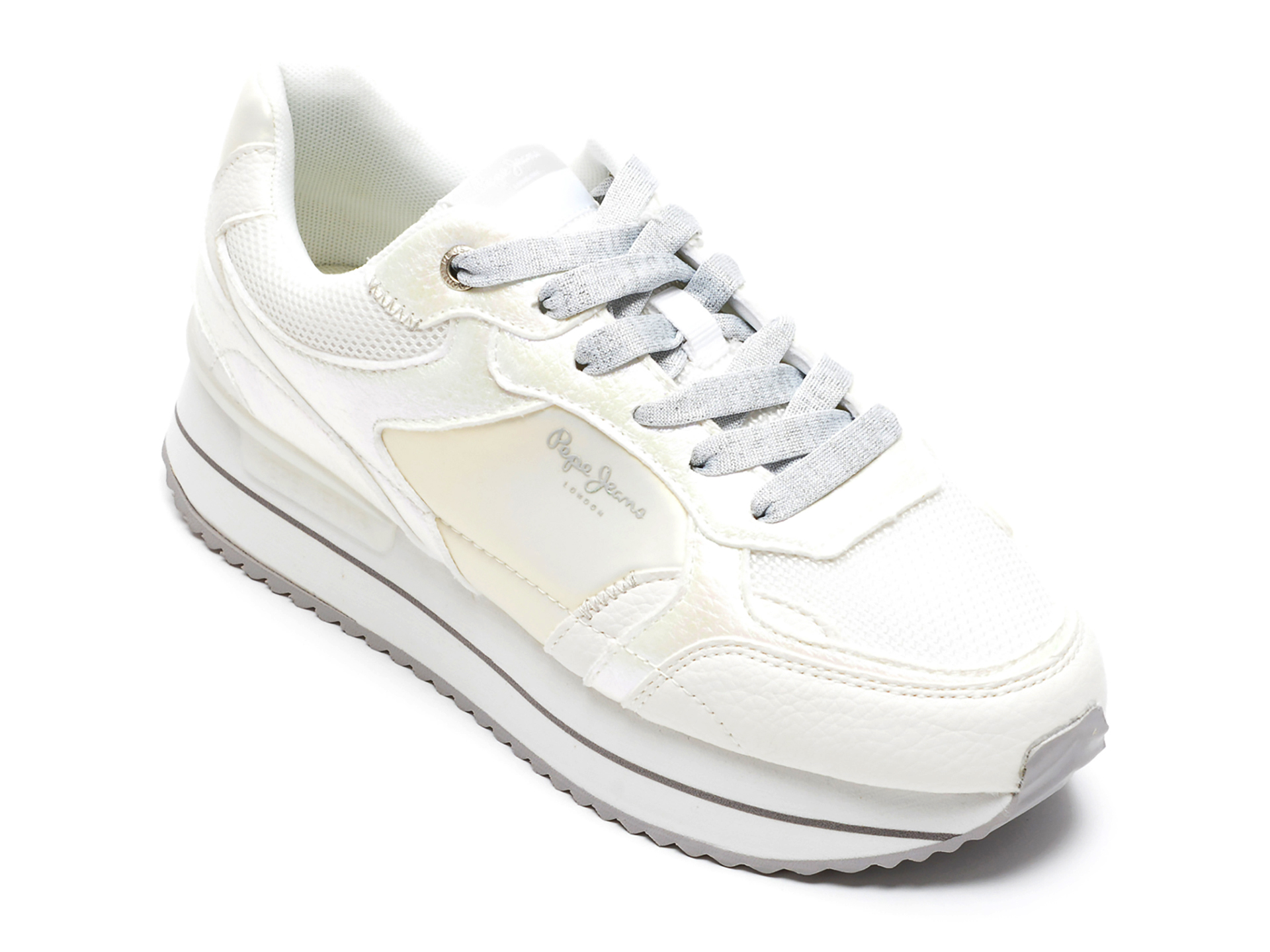 Pantofi sport PEPE JEANS albi, LS31334, din material textil si piele ecologica imagine reduceri black friday 2021 otter.ro