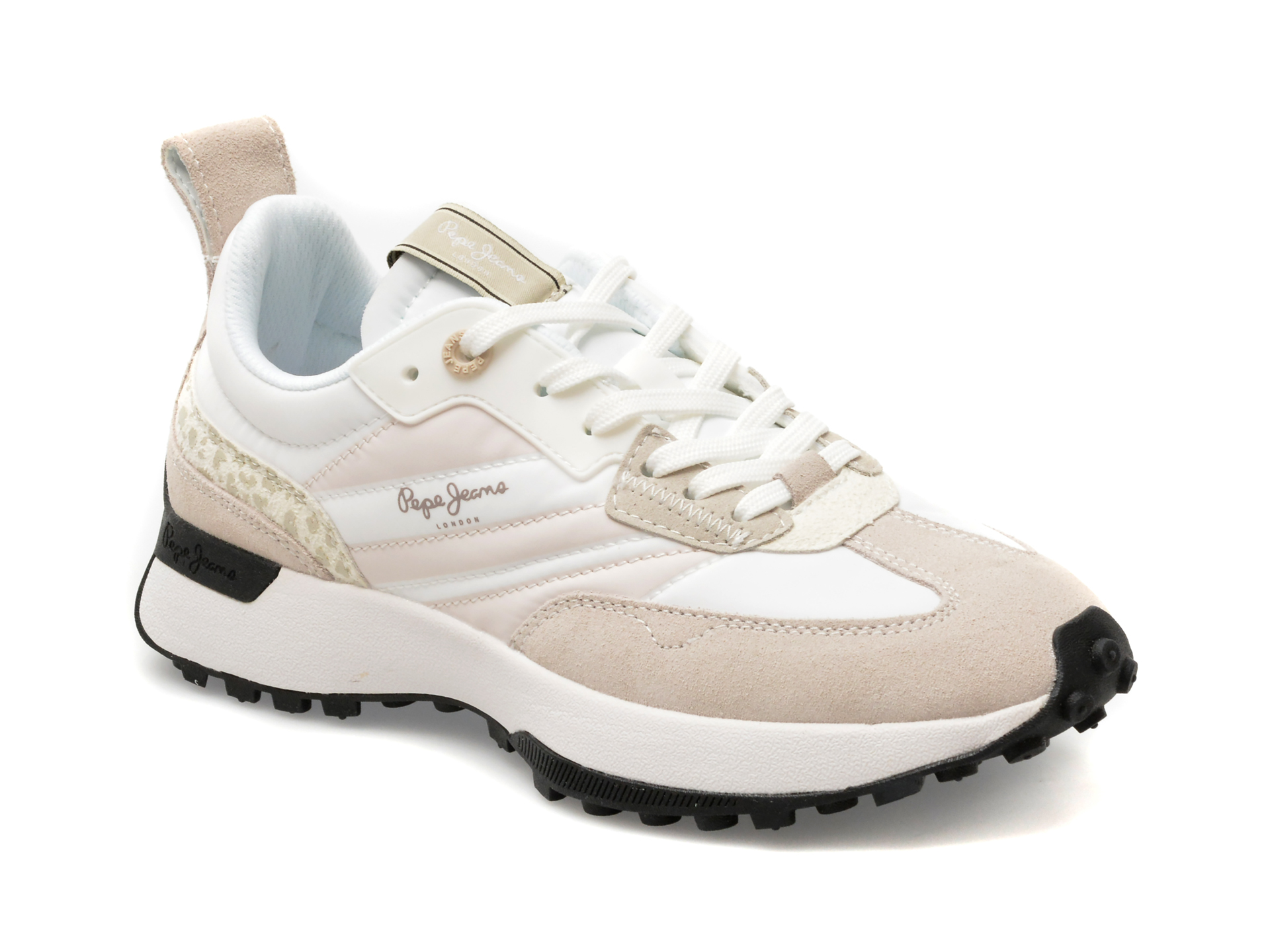 Pantofi sport PEPE JEANS albi, LUCKY PRINT, din material textil