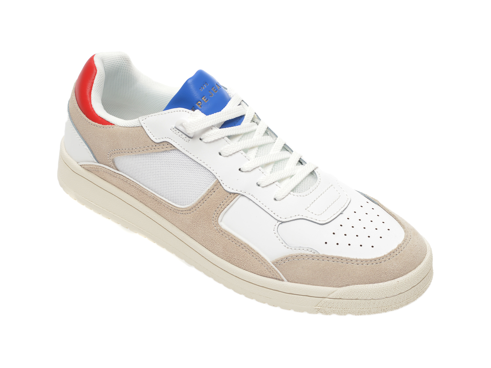 Pantofi sport PEPE JEANS albi, MS30597, din piele si material textil