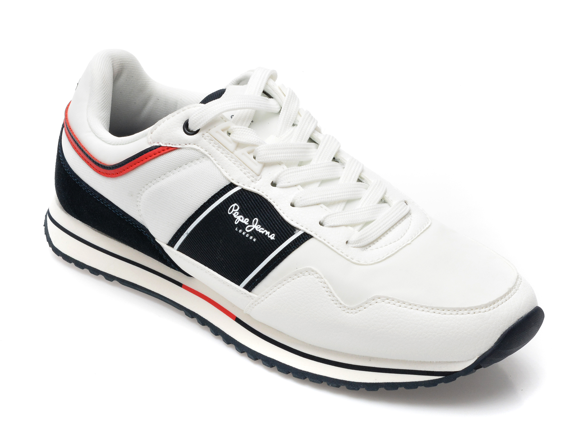 Pantofi sport PEPE JEANS albi, MS30799, din material textil si piele ecologica