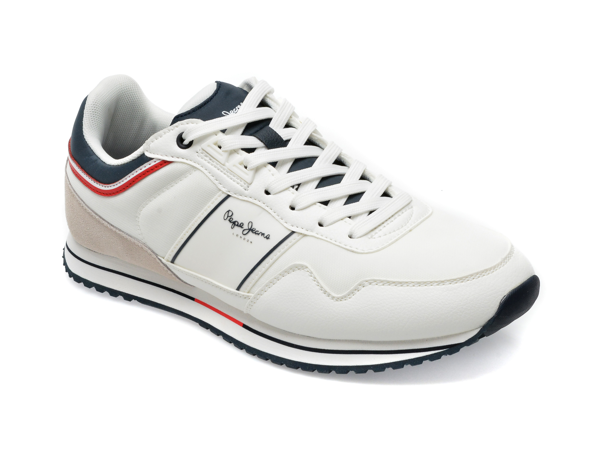 Pantofi sport PEPE JEANS albi, MS30907, din material textil si piele ecologica /barbati/pantofi