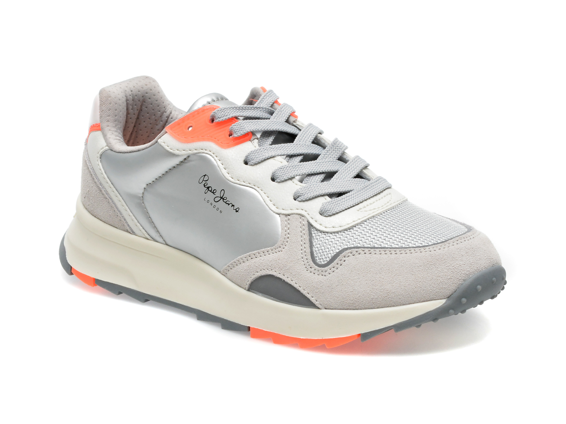 Pantofi sport PEPE JEANS argintii, LS31453, din material textil si piele intoarsa /femei/pantofi