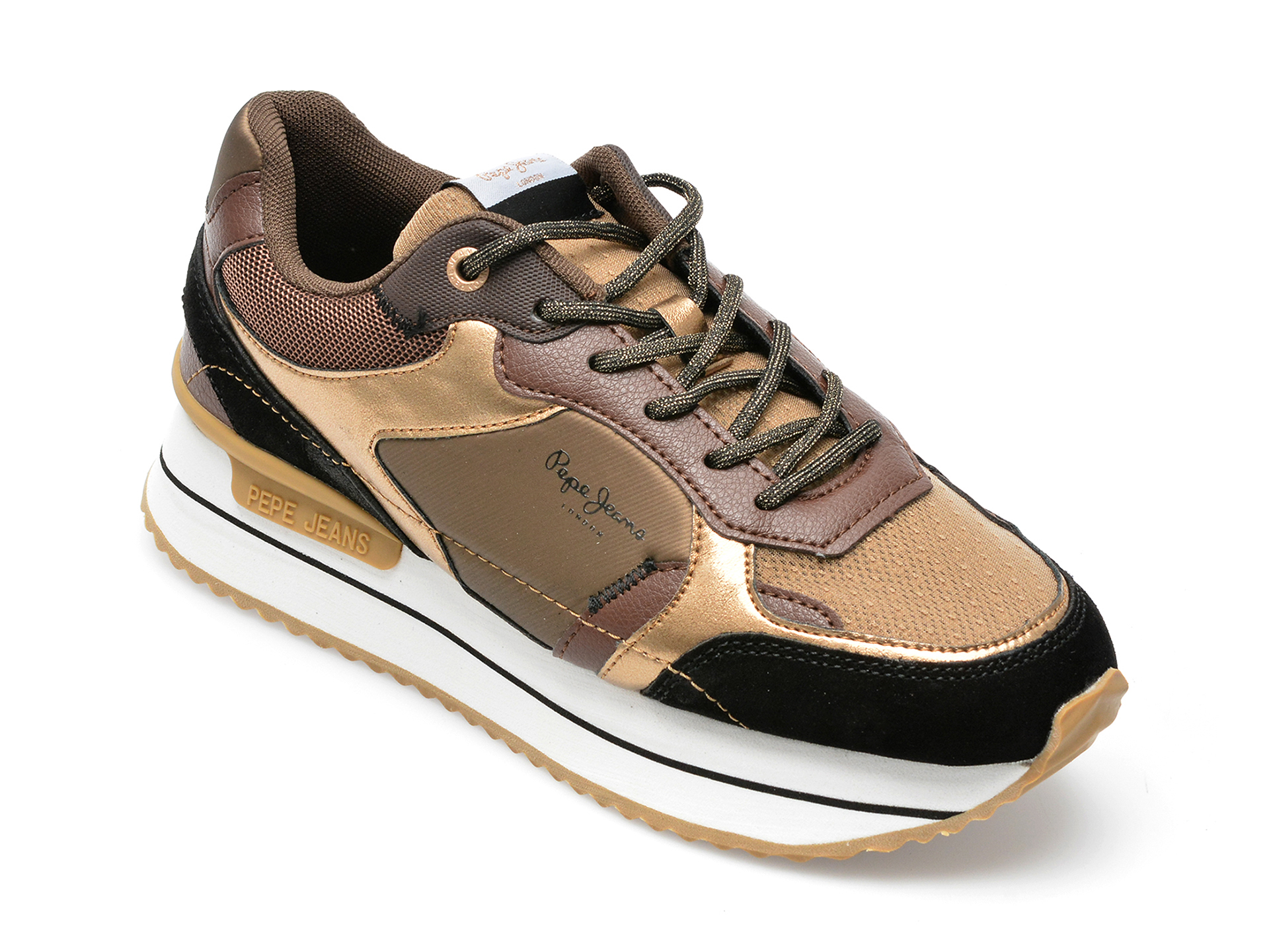 Pantofi sport PEPE JEANS aurii, LS31363, din material textil si piele ecologica /femei/pantofi