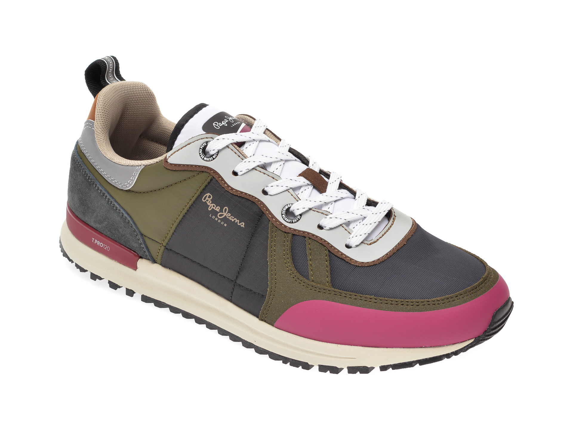 Pantofi sport PEPE JEANS kaki, MS30622, din material textil si piele ecologica New