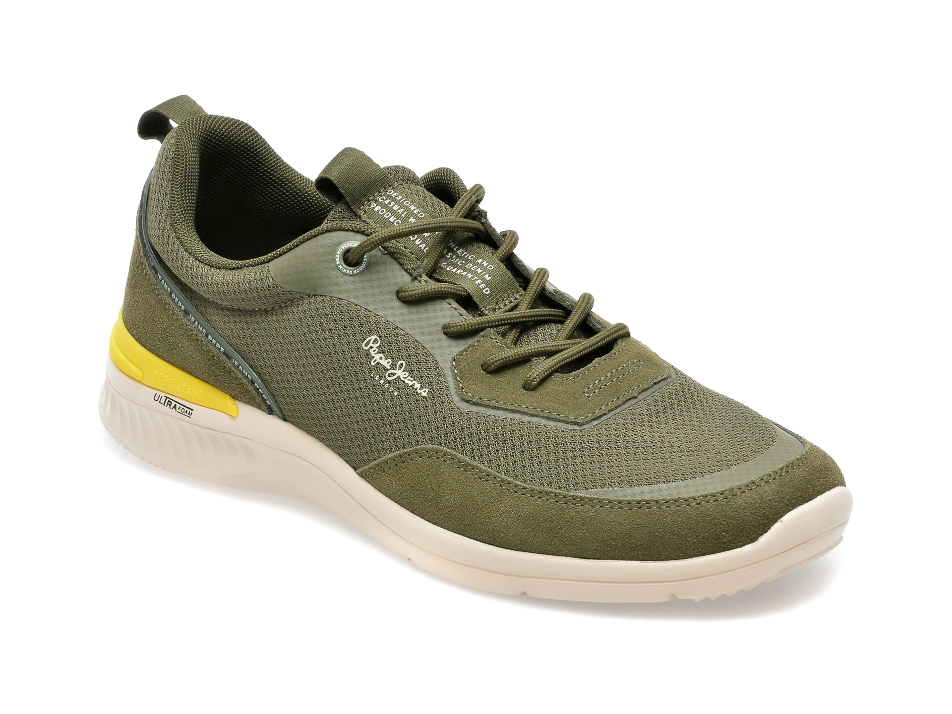 Pantofi sport PEPE JEANS kaki, MS30926, din material textil si piele intoarsa /barbati/pantofi