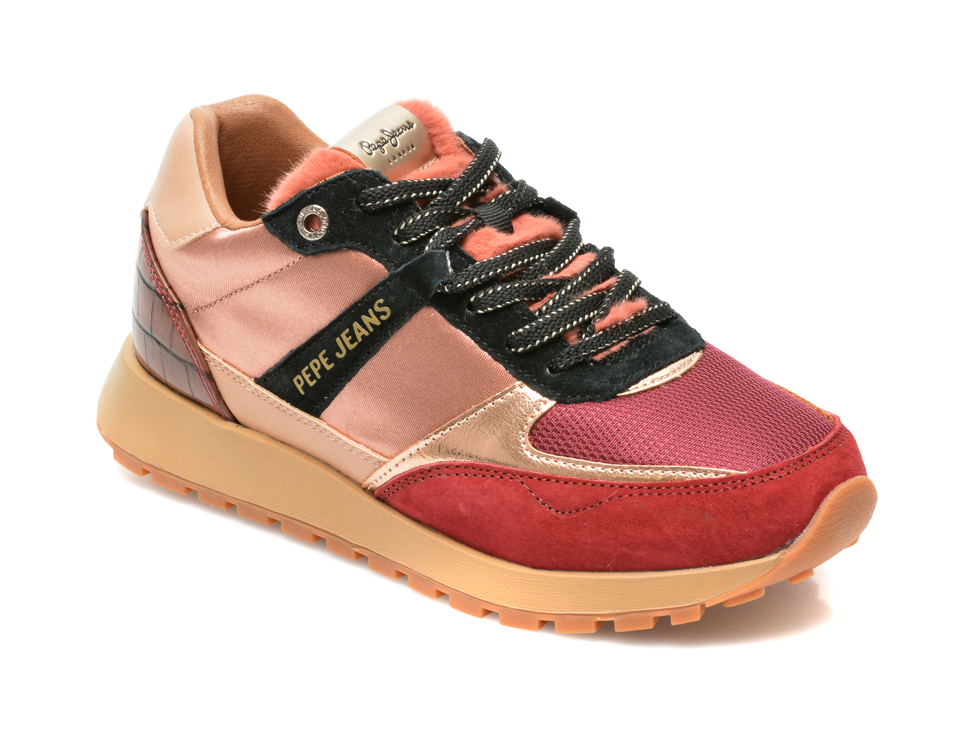 Pantofi sport PEPE JEANS roz, LS31219, din material textil si piele intoarsa otter imagine noua
