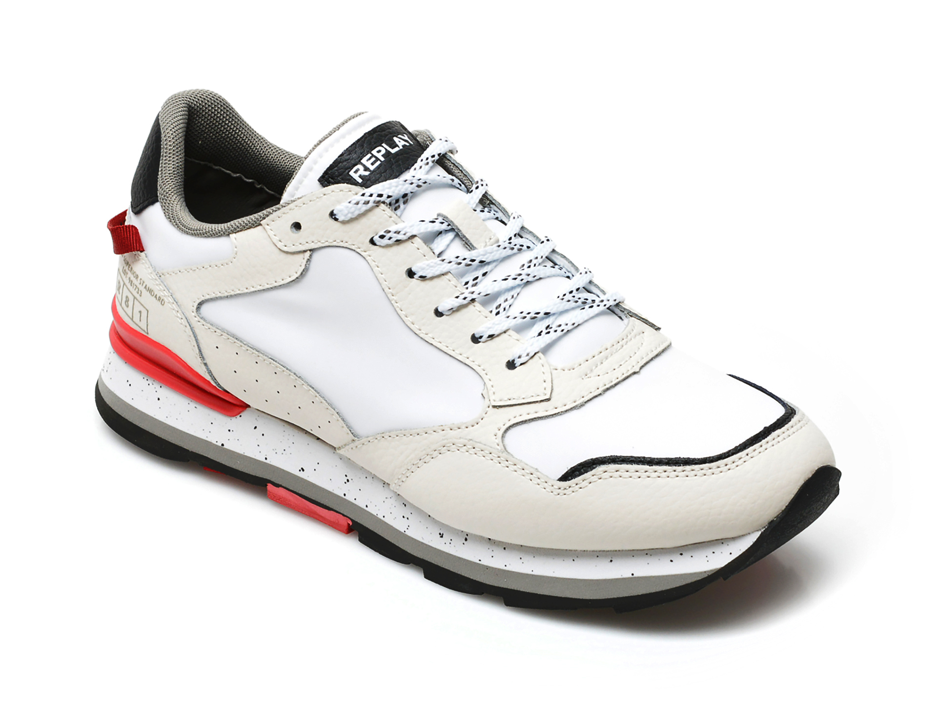 Pantofi sport REPLAY albi, MS6846L, din material textil si piele naturala otter.ro