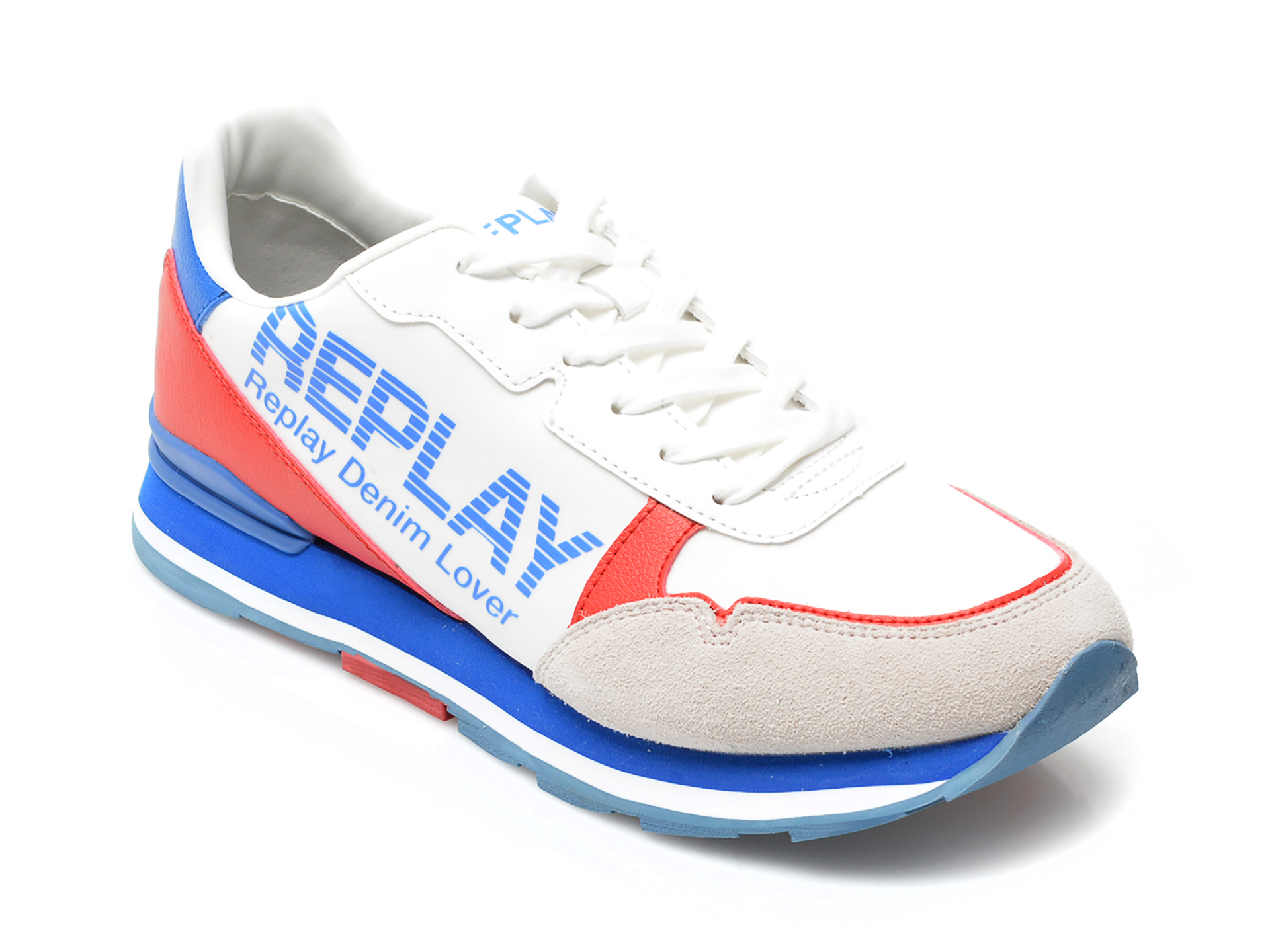 Pantofi sport REPLAY albi, MS6847T, din material textil si piele naturala otter.ro
