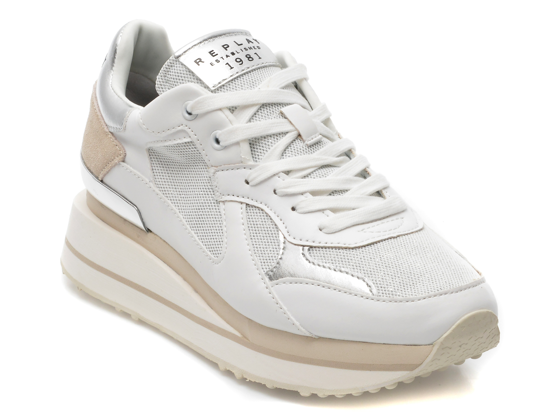 Pantofi sport REPLAY albi, WS4M07S9, din material textil si piele ecologica /femei/pantofi imagine noua