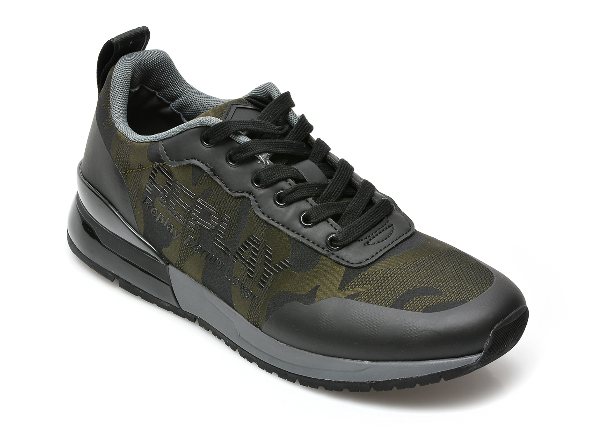 Pantofi sport REPLAY kaki, MS1C24T, din material textil si piele ecologica otter.ro