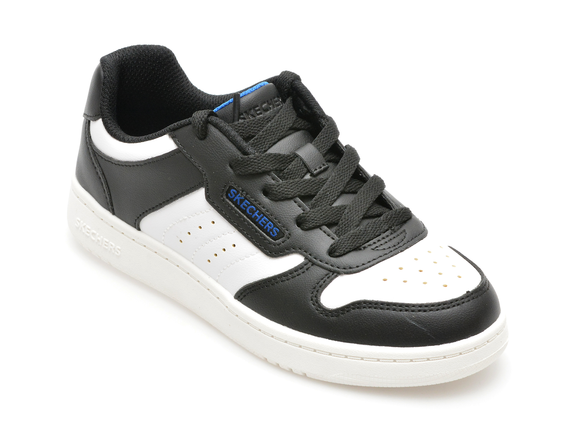 Pantofi Sport SKECHERS alb-negru, 405639L, din piele ecologica