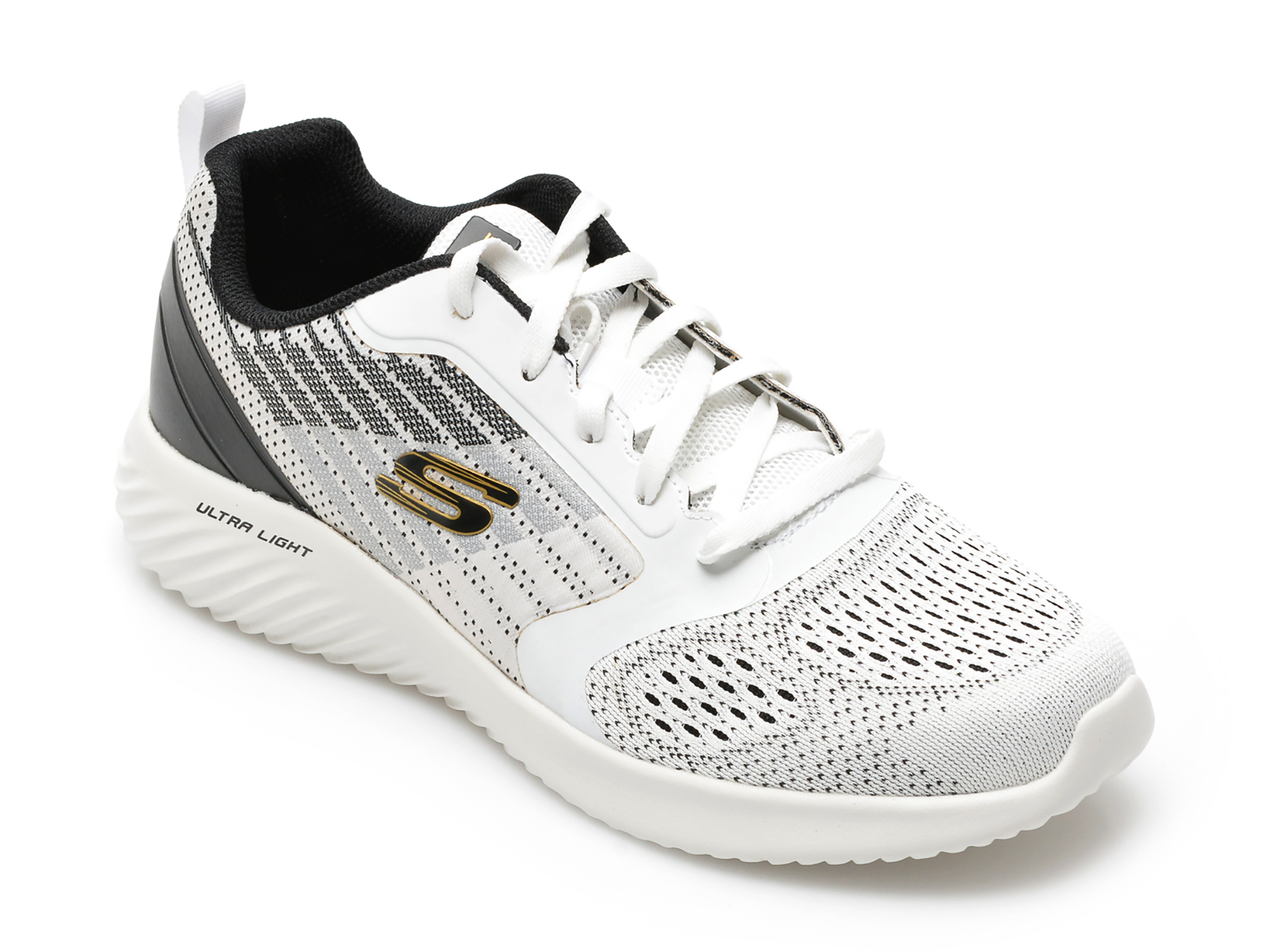 Pantofi sport SKECHERS alb-negru, BOUNDER, din material textil /barbati/pantofi