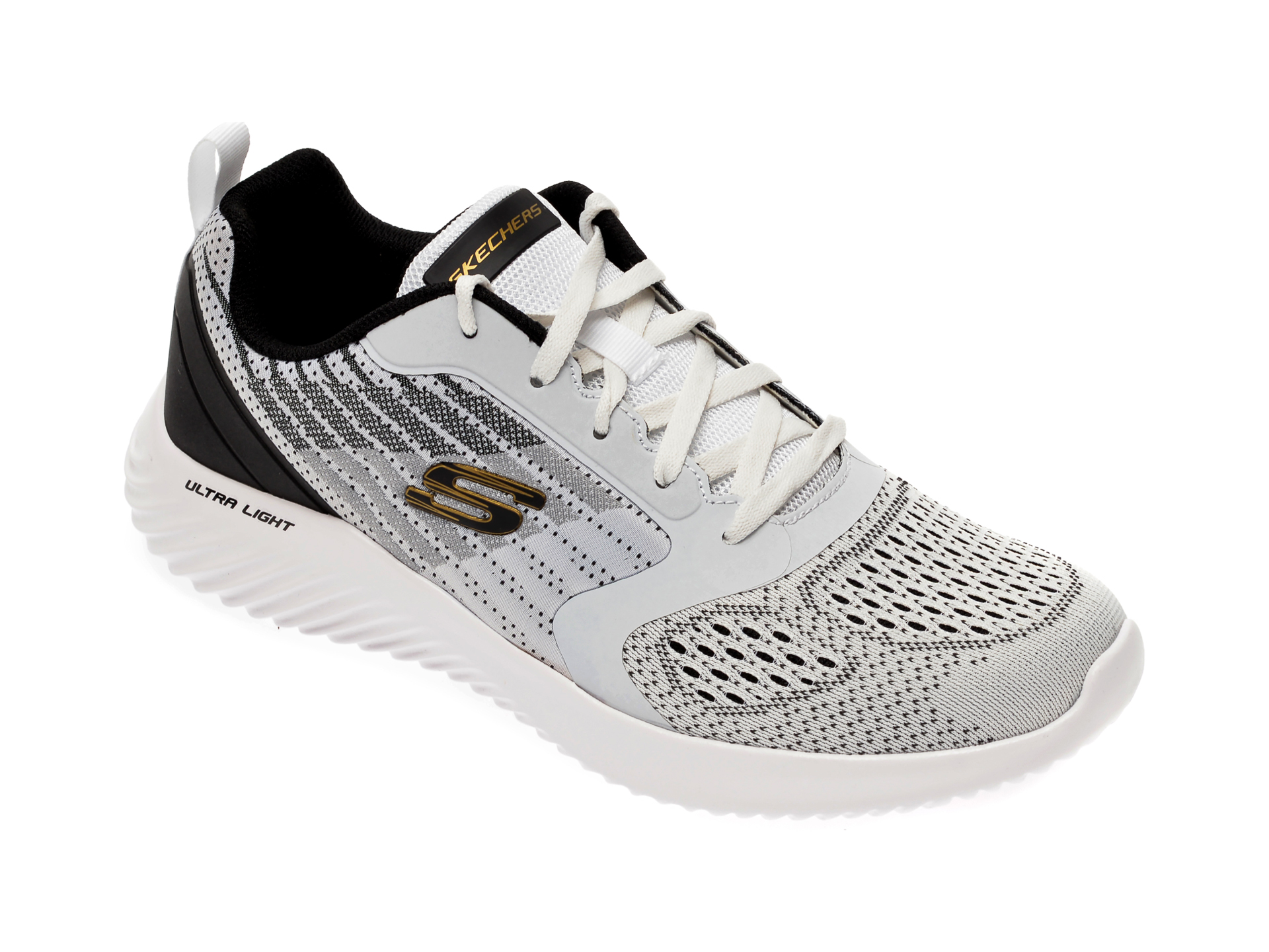 Pantofi sport SKECHERS alb-negru, Bounder Verkona, din material textil