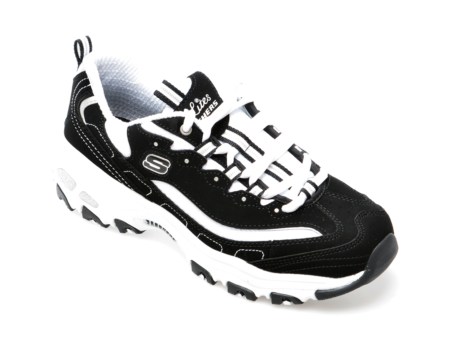Pantofi Sport Skechers Alb-negru, D Lites, Din Piele Intoarsa