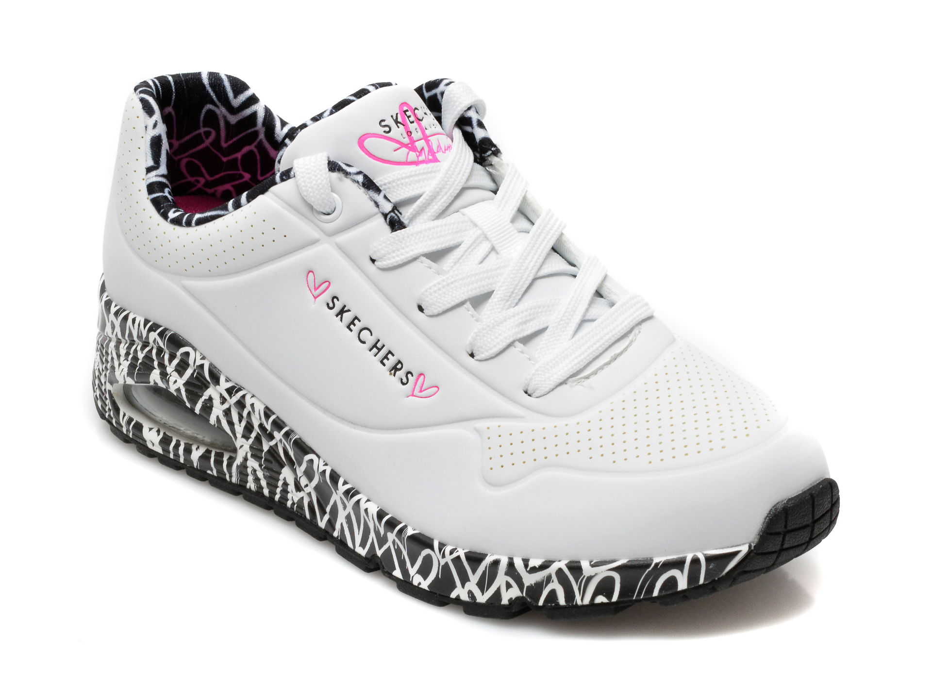 Pantofi sport SKECHERS alb-negru, UNO, din piele ecologica otter imagine noua