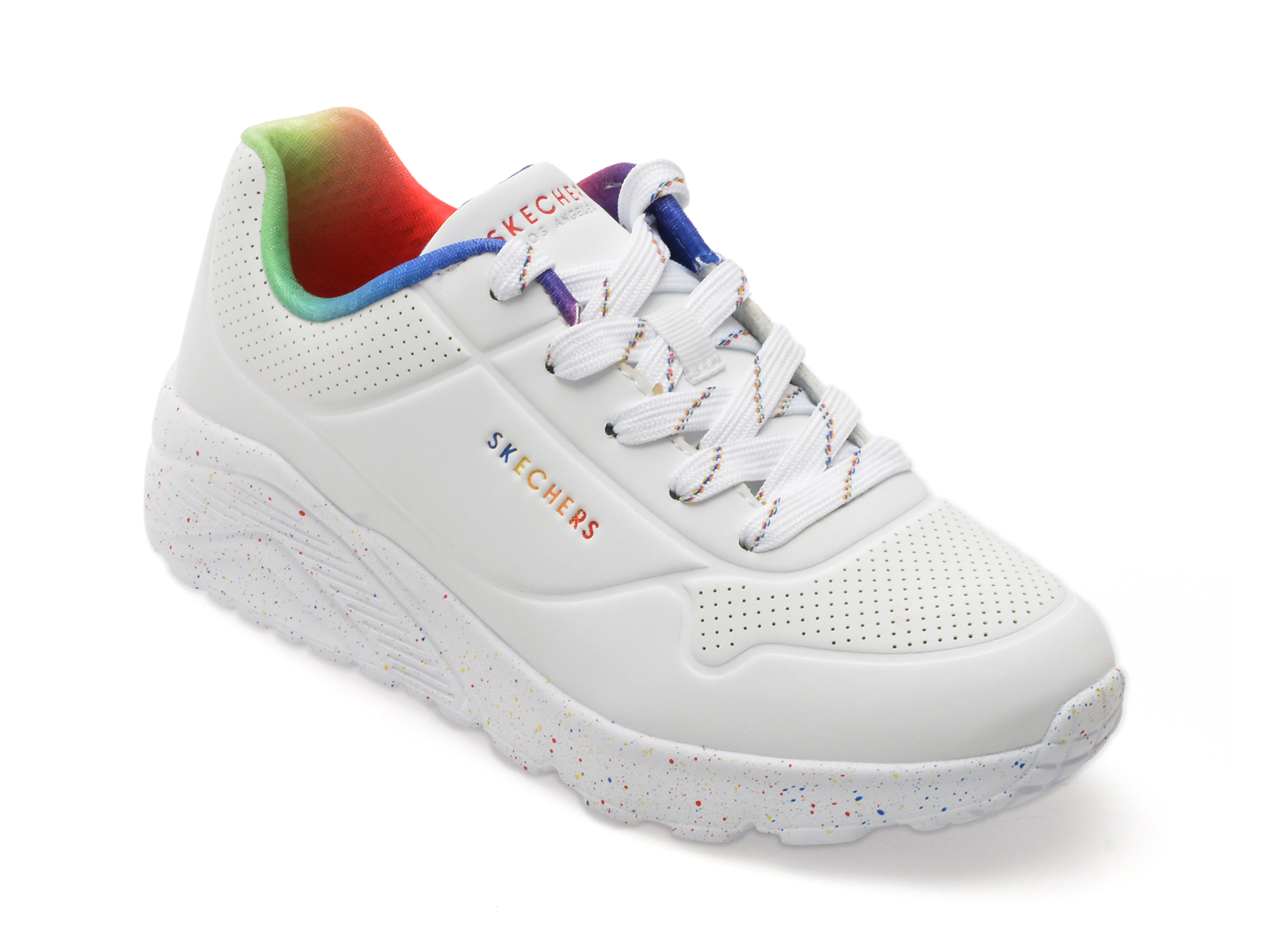 Pantofi sport SKECHERS albi, 310456L, din piele ecologica